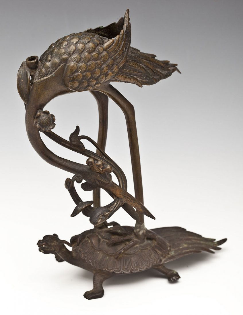 Japanese Bronze Crane & Turtle Incense Burner