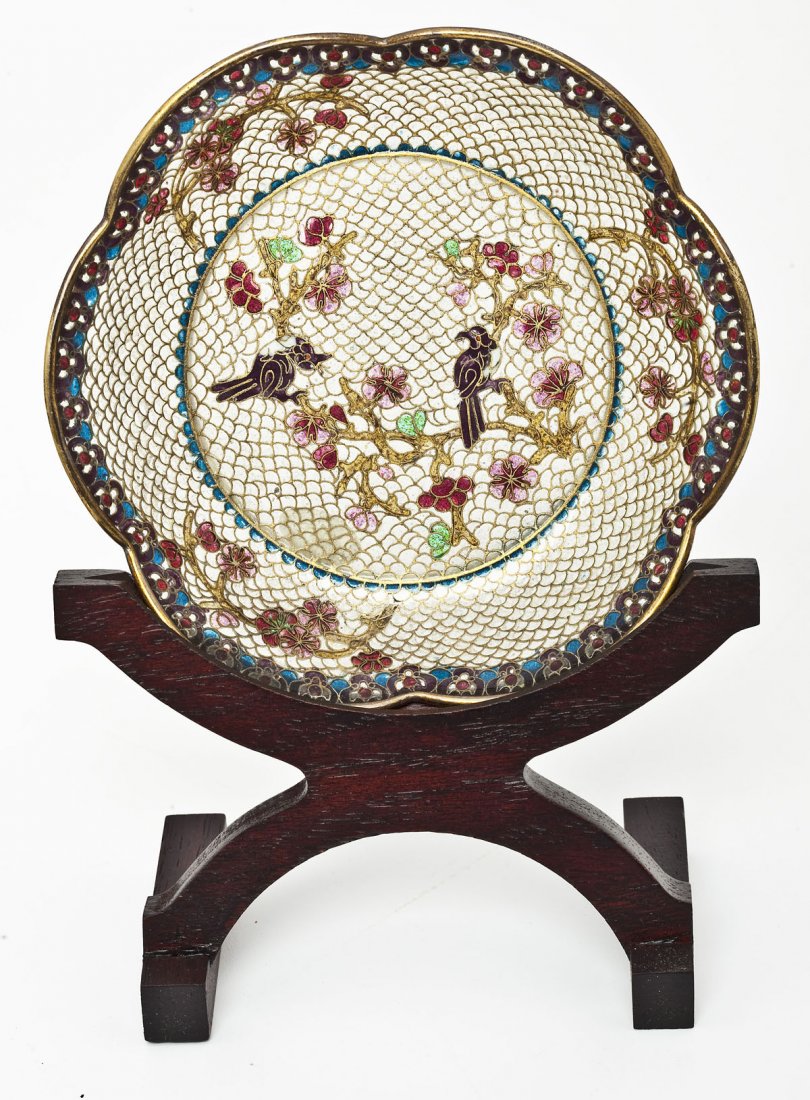 3 Chinese Shotai Plique a Jour Cloisonné Dishes - 6