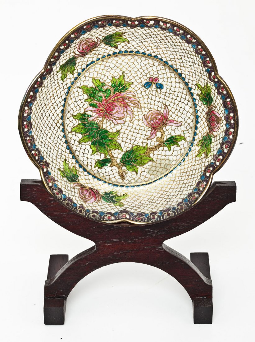 3 Chinese Shotai Plique a Jour Cloisonné Dishes - 7