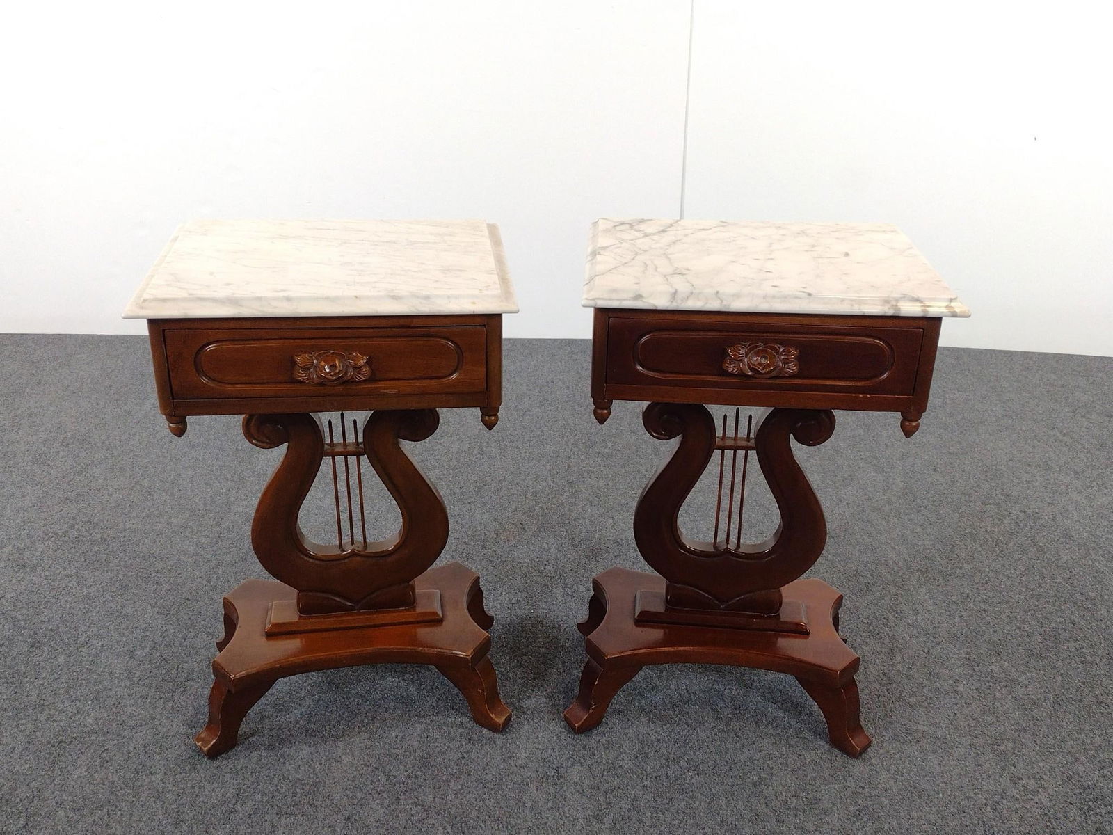 Pair of Marble Top Empire Style Lyra End Tables (1 of 6)