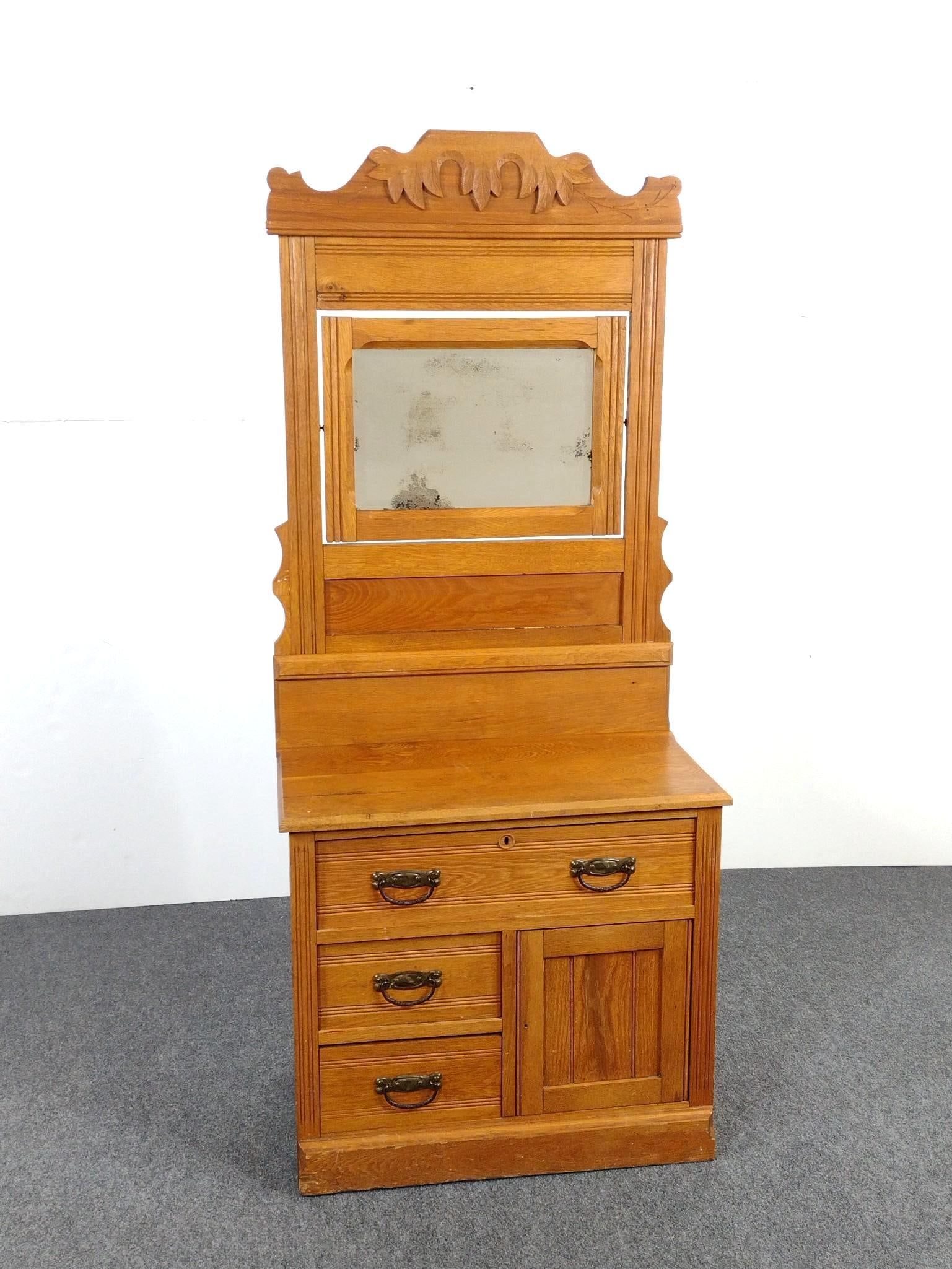 Oak Wash Stand with Mirror (1 of 4)