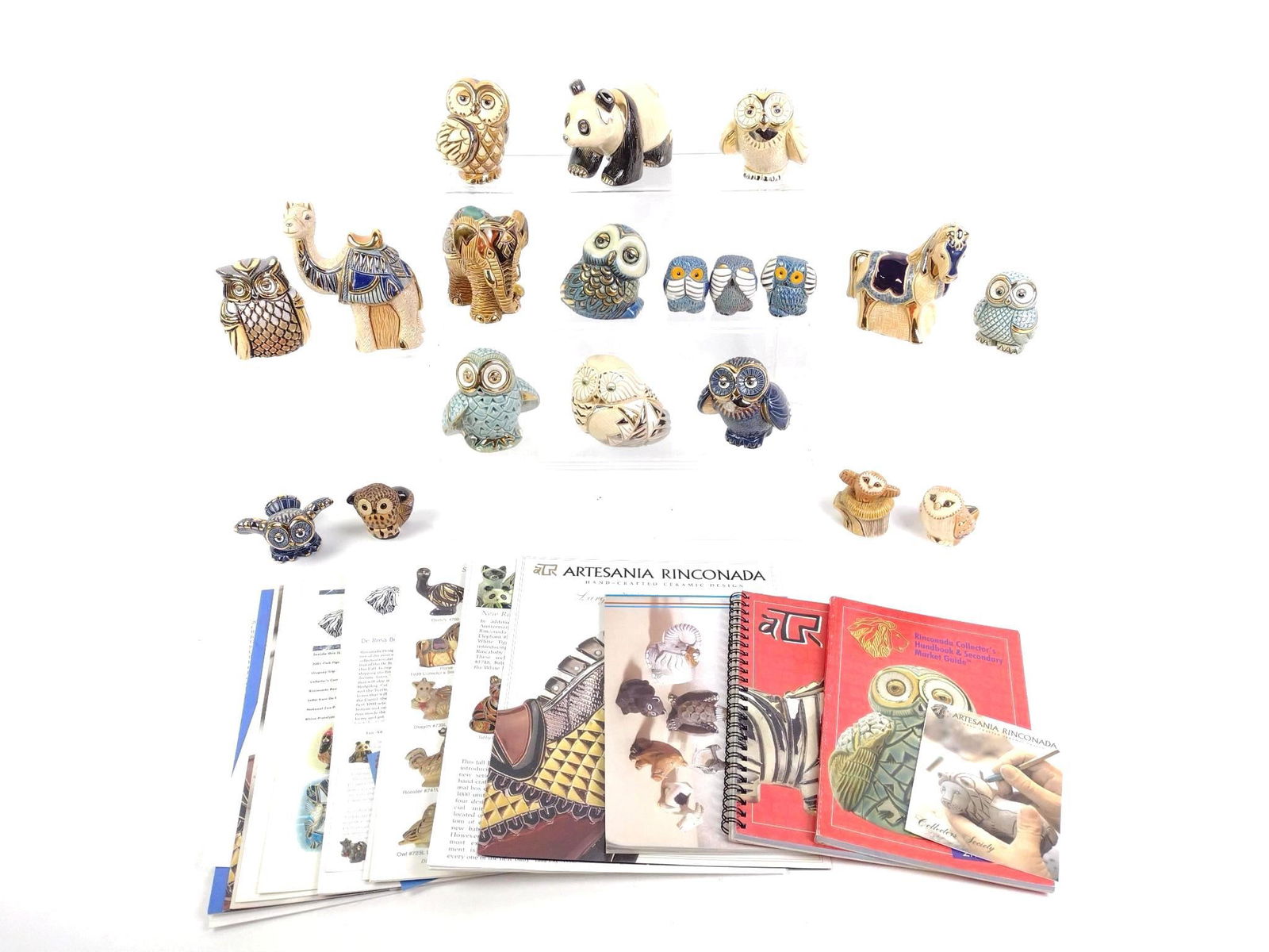 19 Artesania Rinconada Animal Figurines: All marked. 2-1/4" to 3-3/4" wide x 2-1/4" to 4-3/4" high.