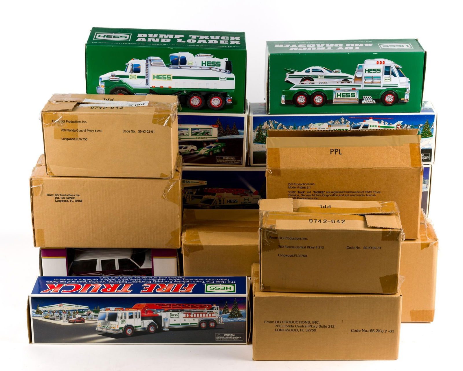 22 Toy Trucks in OBs incl. Hess: Also includes PPL & Winross.