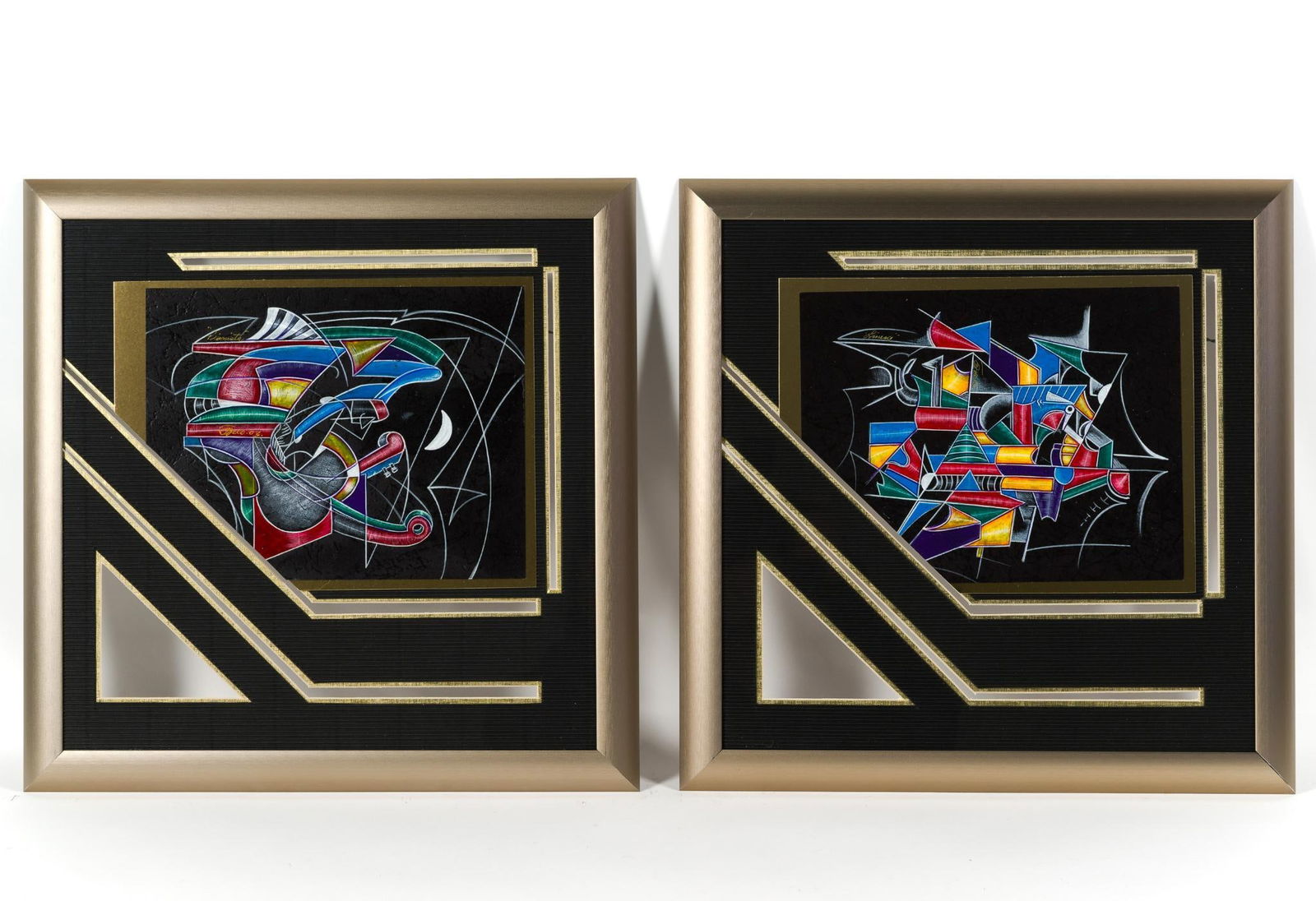 2 Pcs Juan Quevedo Art: NOT ELIGIBLE FOR IN-HOUSE SHIPPING: See Terms for Shipping Options. 18-1/4" long x 18" wide.