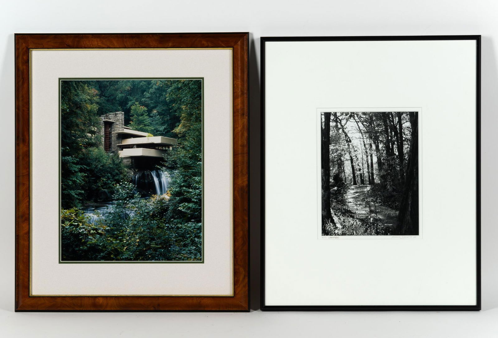 2 Framed Photographs: NOT ELIGIBLE FOR IN-HOUSE SHIPPING: See Terms for Shipping Options. Includes Fallingwater. 20-1/4" to 20-1/2" long x 16-1/4" to 17-1/2" wide.