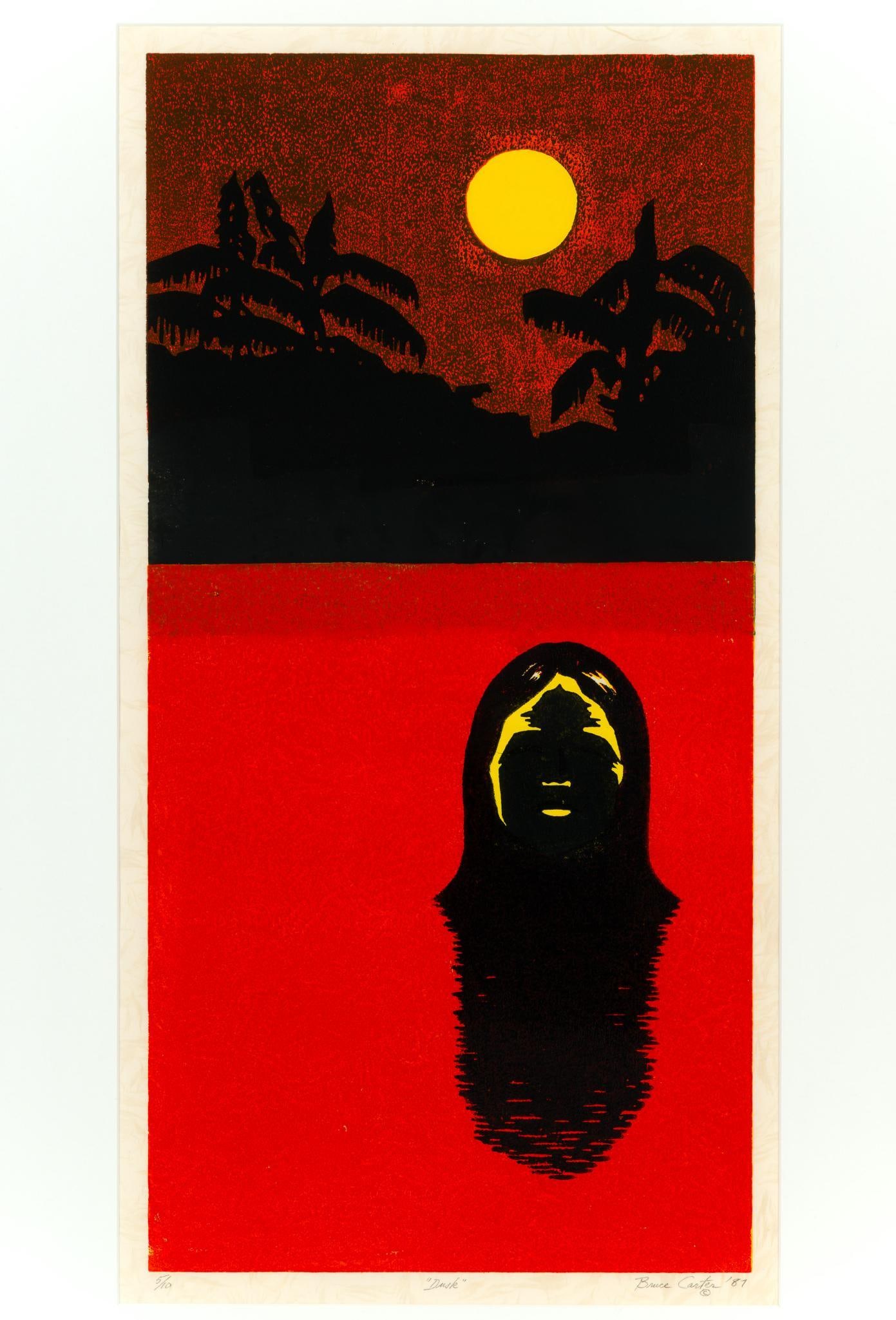 Bruce Carter (American, 20th C) 'Dusk' Woodblock: NOT ELIGIBLE FOR IN-HOUSE SHIPPING: See Terms for Shipping Options. 1987. Edition 5/10. 32" long x 19-1/4" wide.