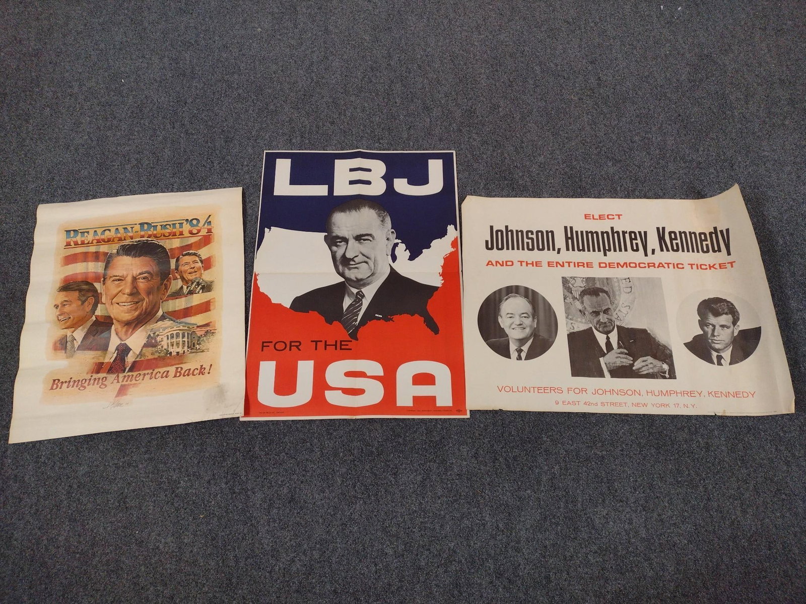 3 Political Posters Incl LBJ: 22" to 28" high X 20" to 28-1/2" wide.