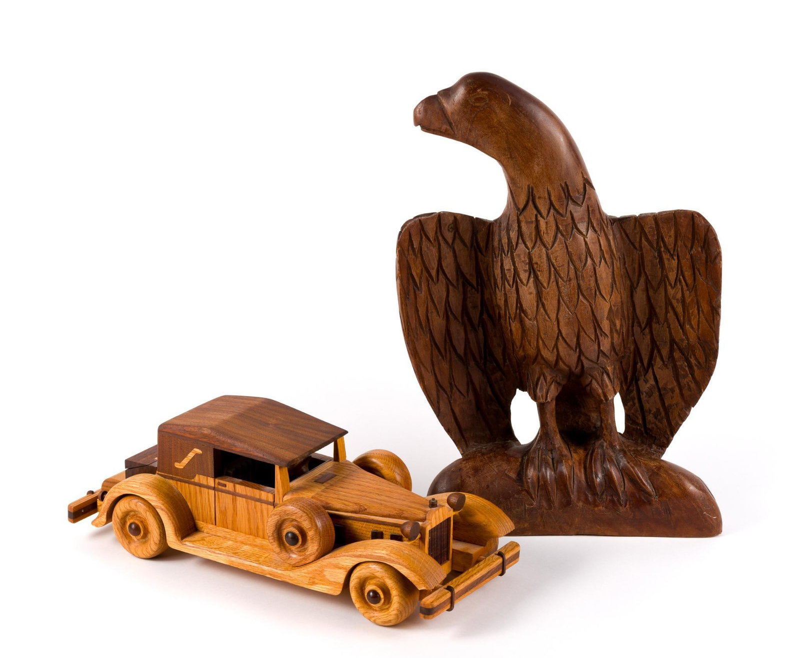 2 Wood Carvings, Eagle and Car (1 of 7)