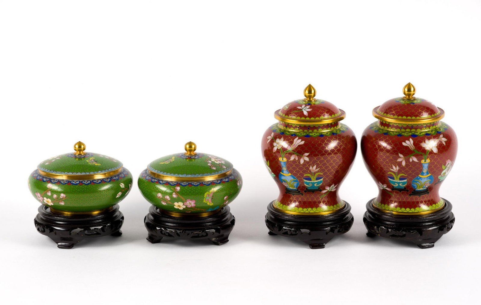 4 Cloisonne Ginger Jars w/ Stands (1 of 5)