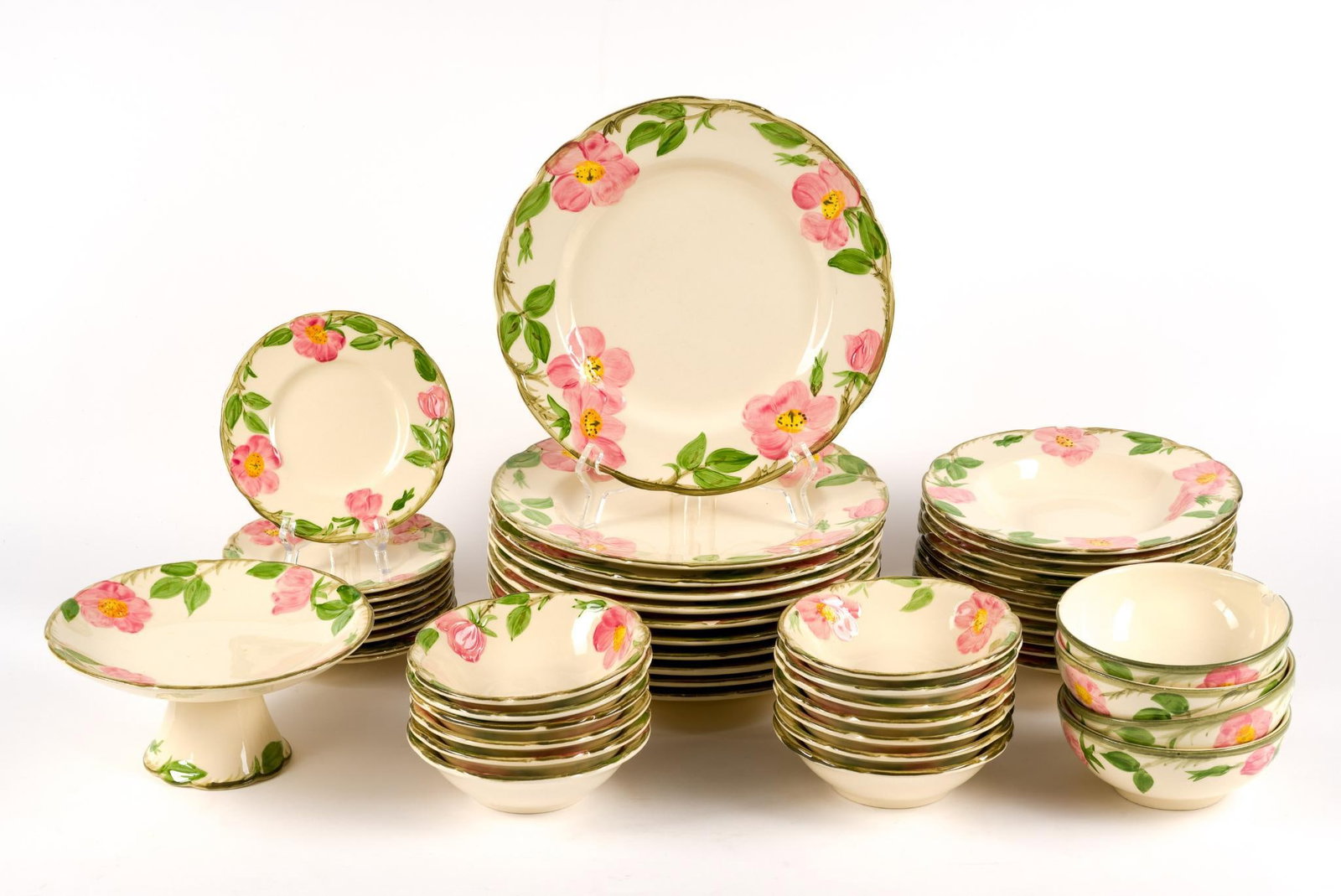 49 Pcs Franciscan Desert Rose Dinner Service: 10-1/2" plate diameter.