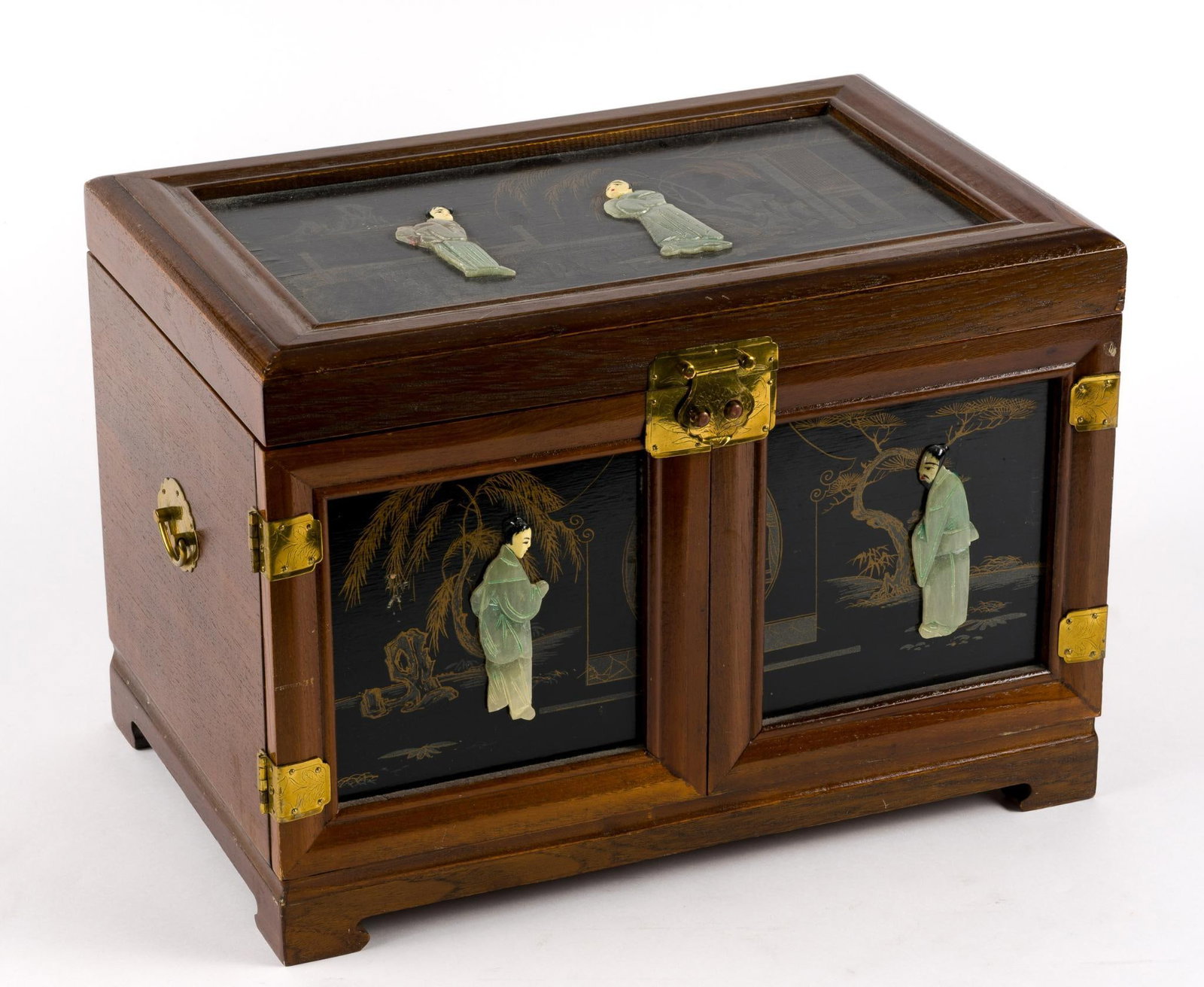 Chinese Jewelry Chest with Carved Figures (1 of 5)