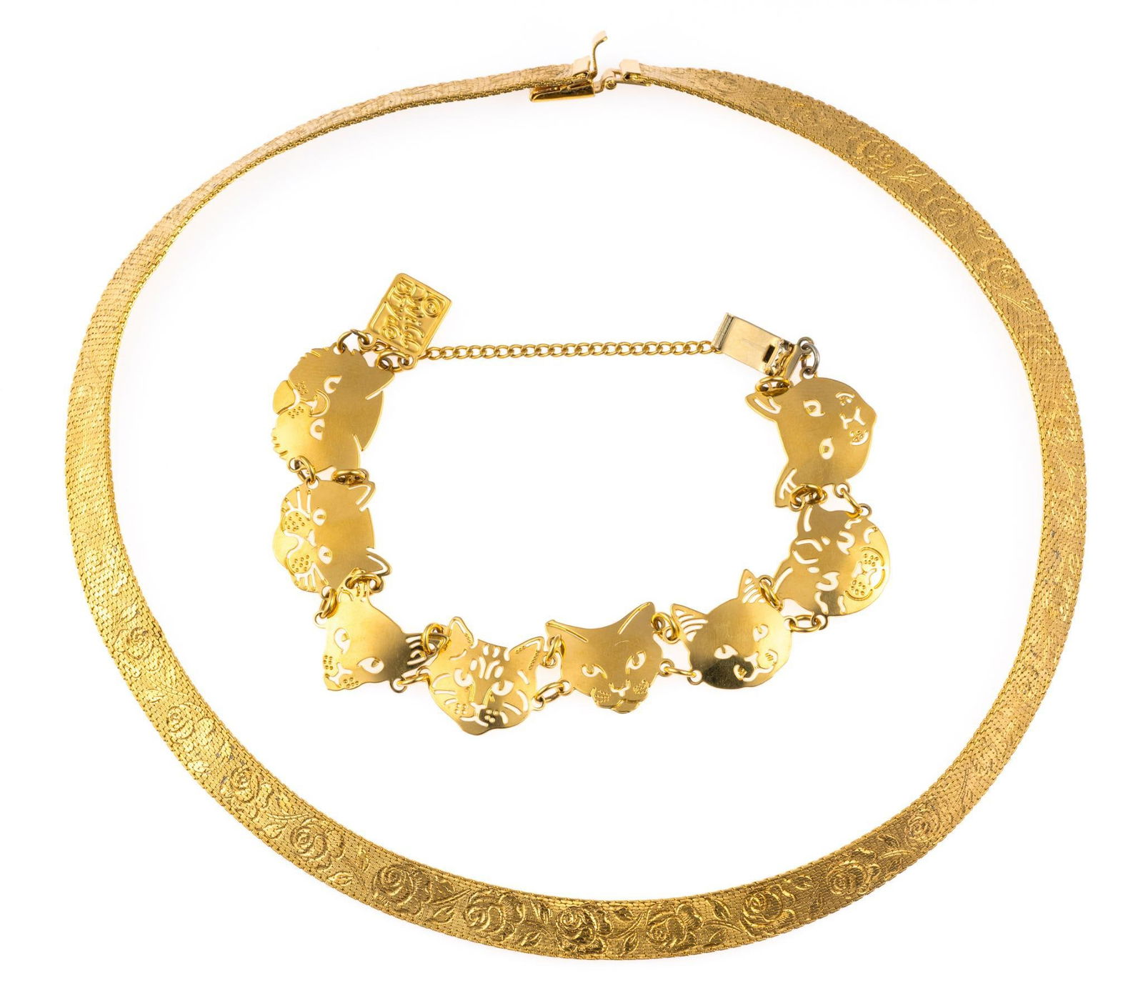 Monet Necklace and Wild Bryde Cat Bracelet: The cat bracelet is 7" length and the flexible ribbon choker is 16" length.