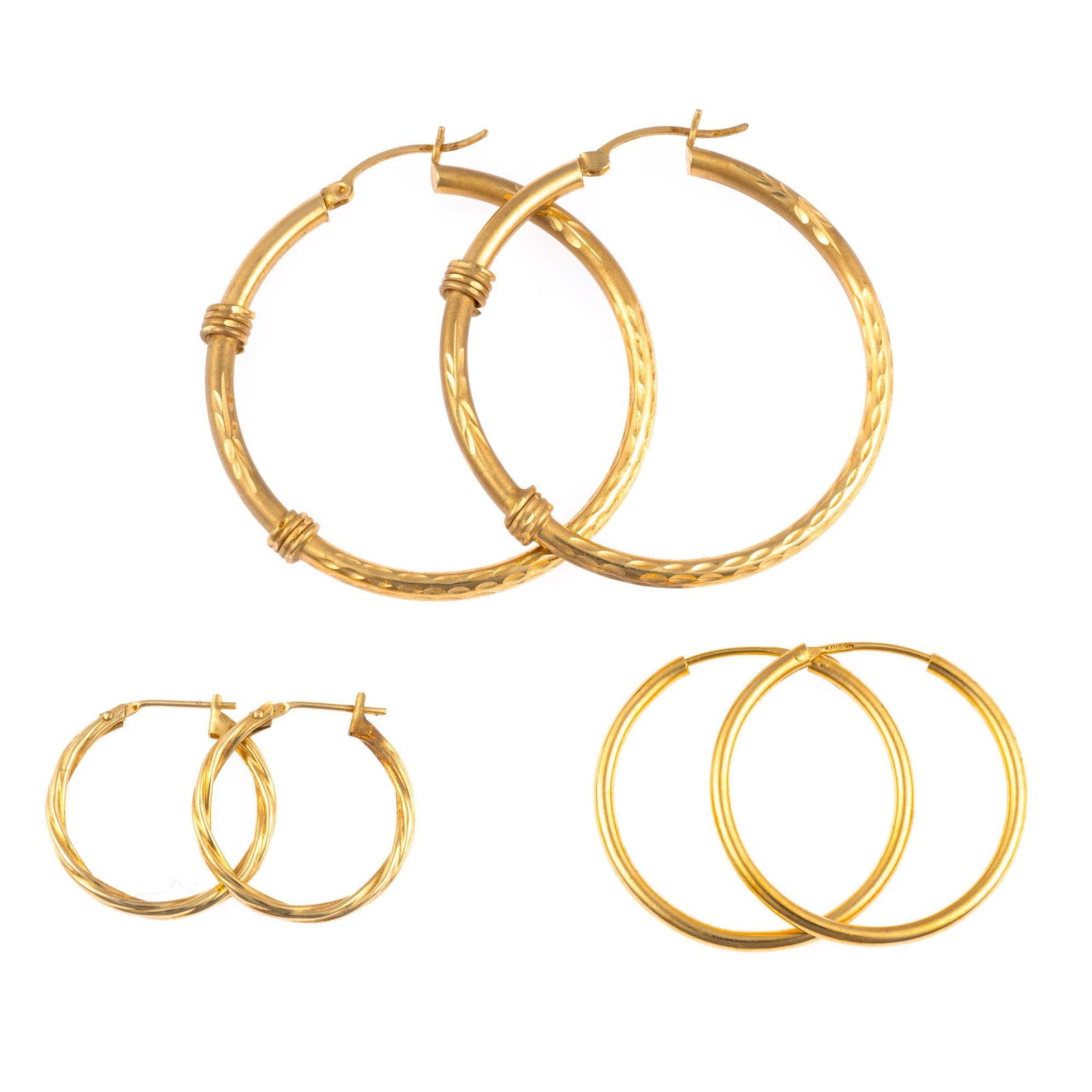 3 Prs 14K Gold Hoop Earrings (1 of 2)
