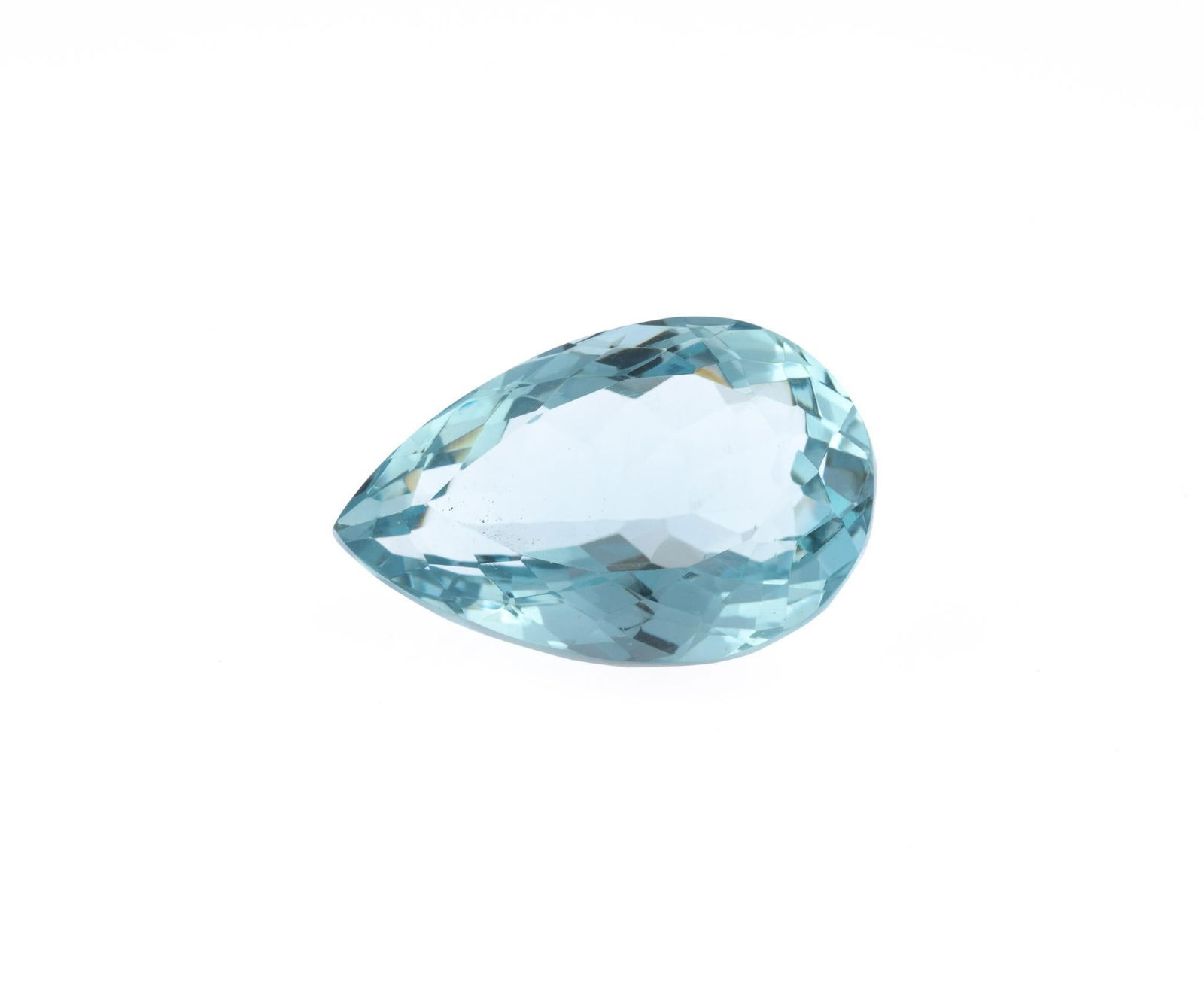 26 Carat Loose Aquamarine with Lab Report: An unmounted tear drop shaped aquamarine from Brazil with a lab report by Gemstone Laboratories determining that the stone is natural and not enhanced, 26.8 carats.