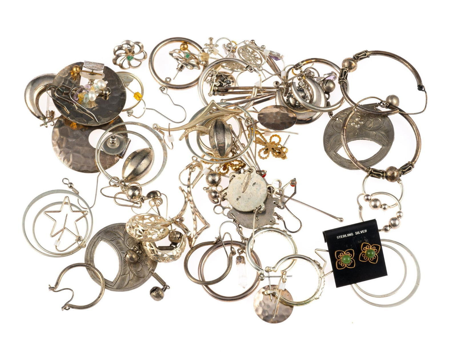 27 Prs. Earrings incl. Sterling Silver: 1/2" to 2-3/4" long. All for pierced ears.