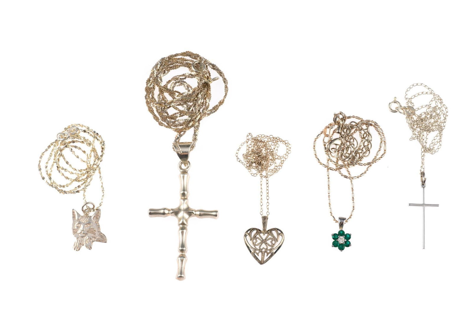 5 Sterling Silver Necklaces: 0.80 ozt total. 16-1/4" to 24-1/4" long.