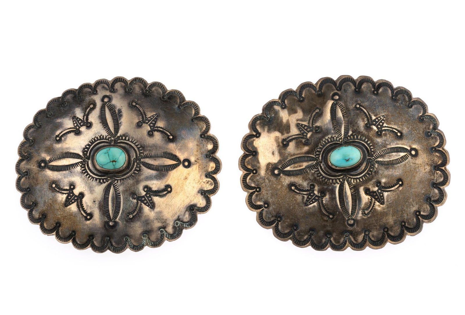 2 Navajo Coin Silver and Turquoise Conchos (1 of 2)
