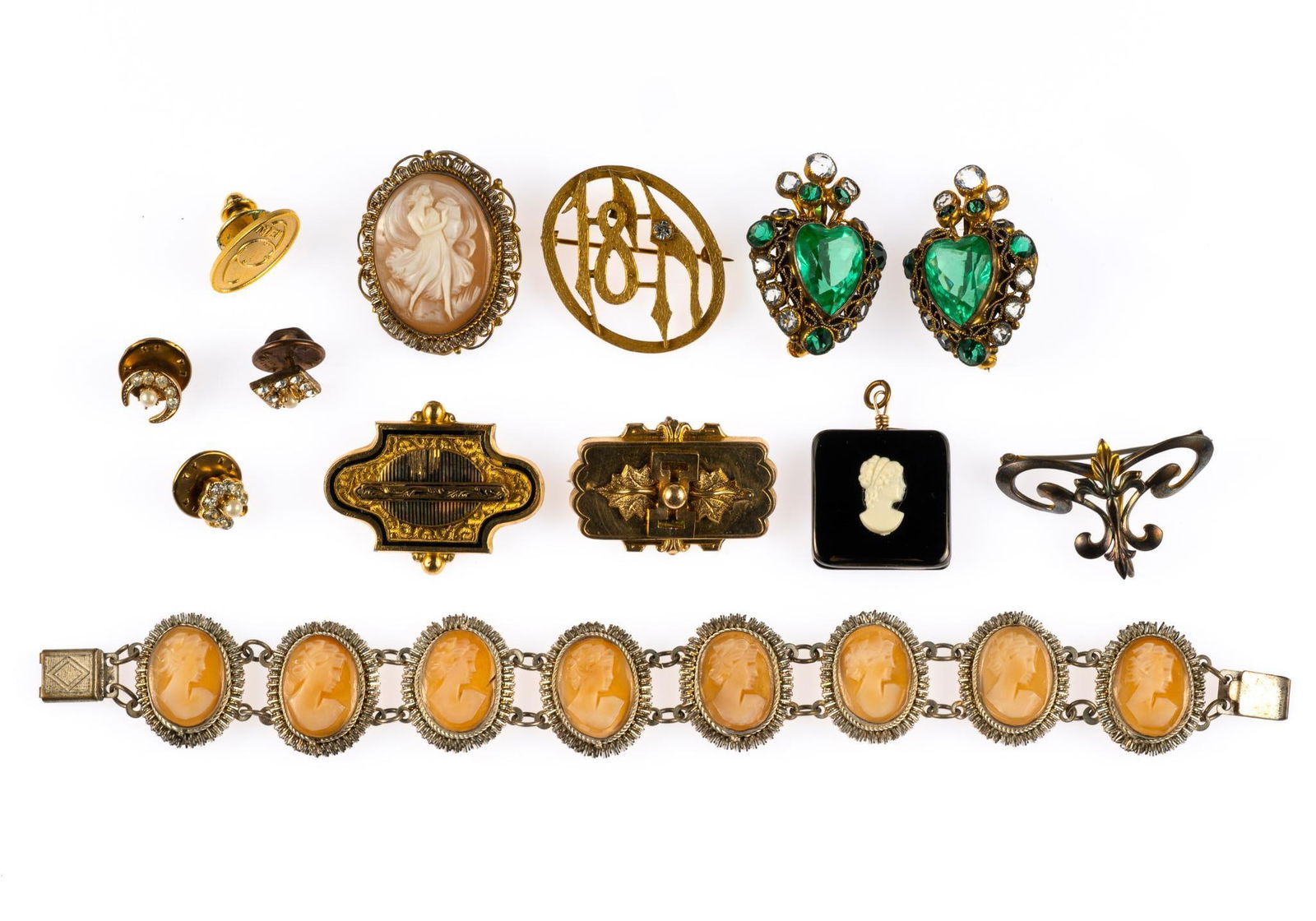 13 Pcs Antique Jewelry incl. Cameos: Also includes bracelet.