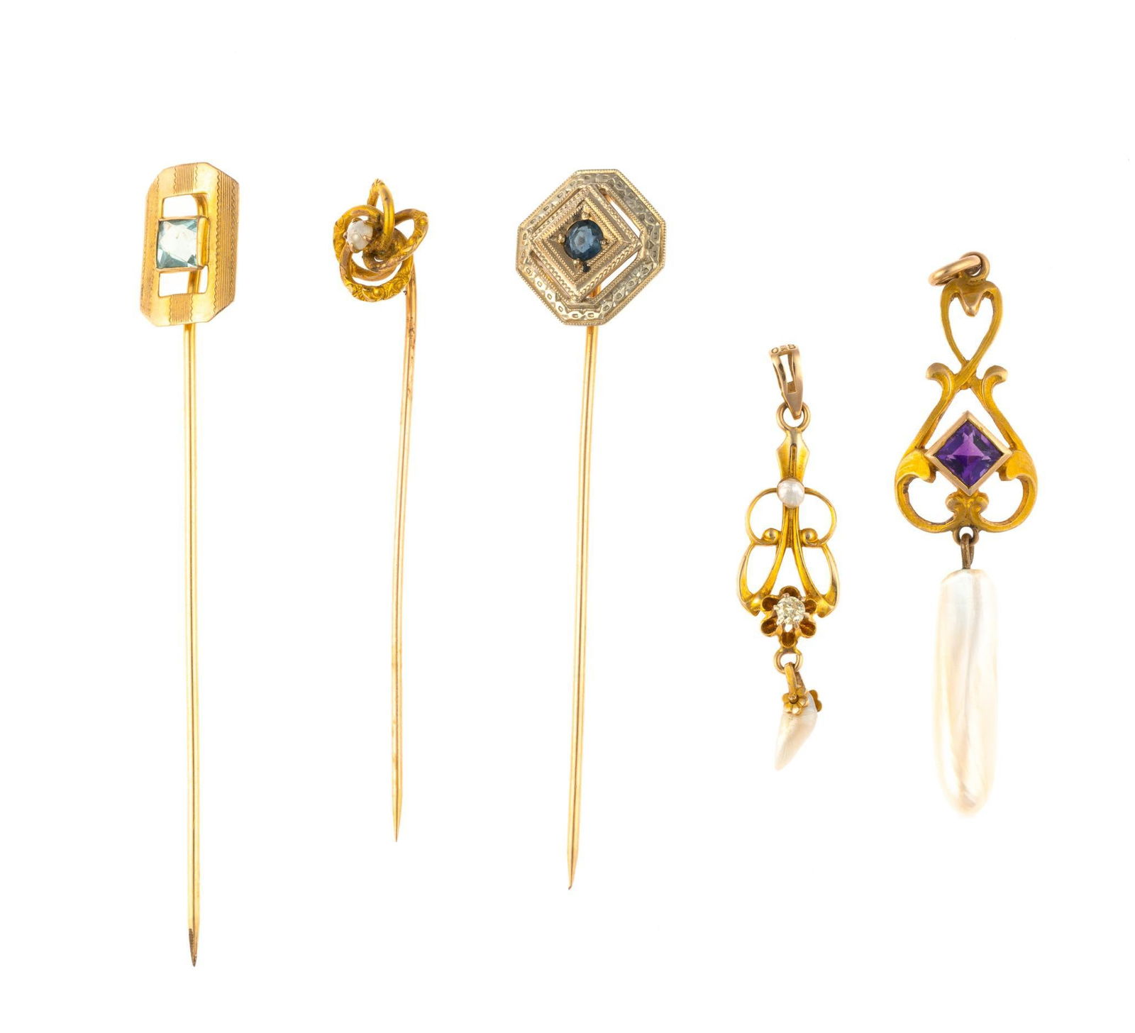 Antique 14K and 10K Gold Stick Pins and Lavalieres (1 of 2)