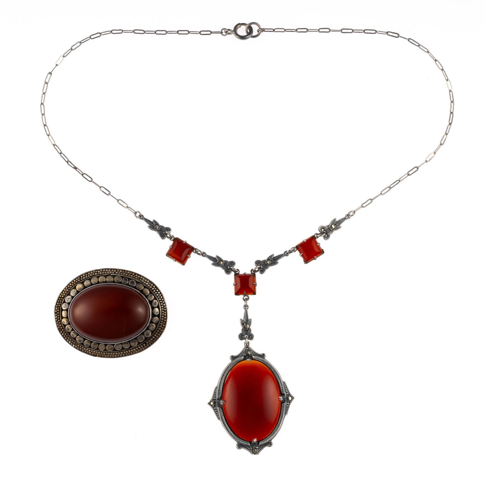 Sterling Silver and Carnelian Necklace and Brooch (1 of 4)