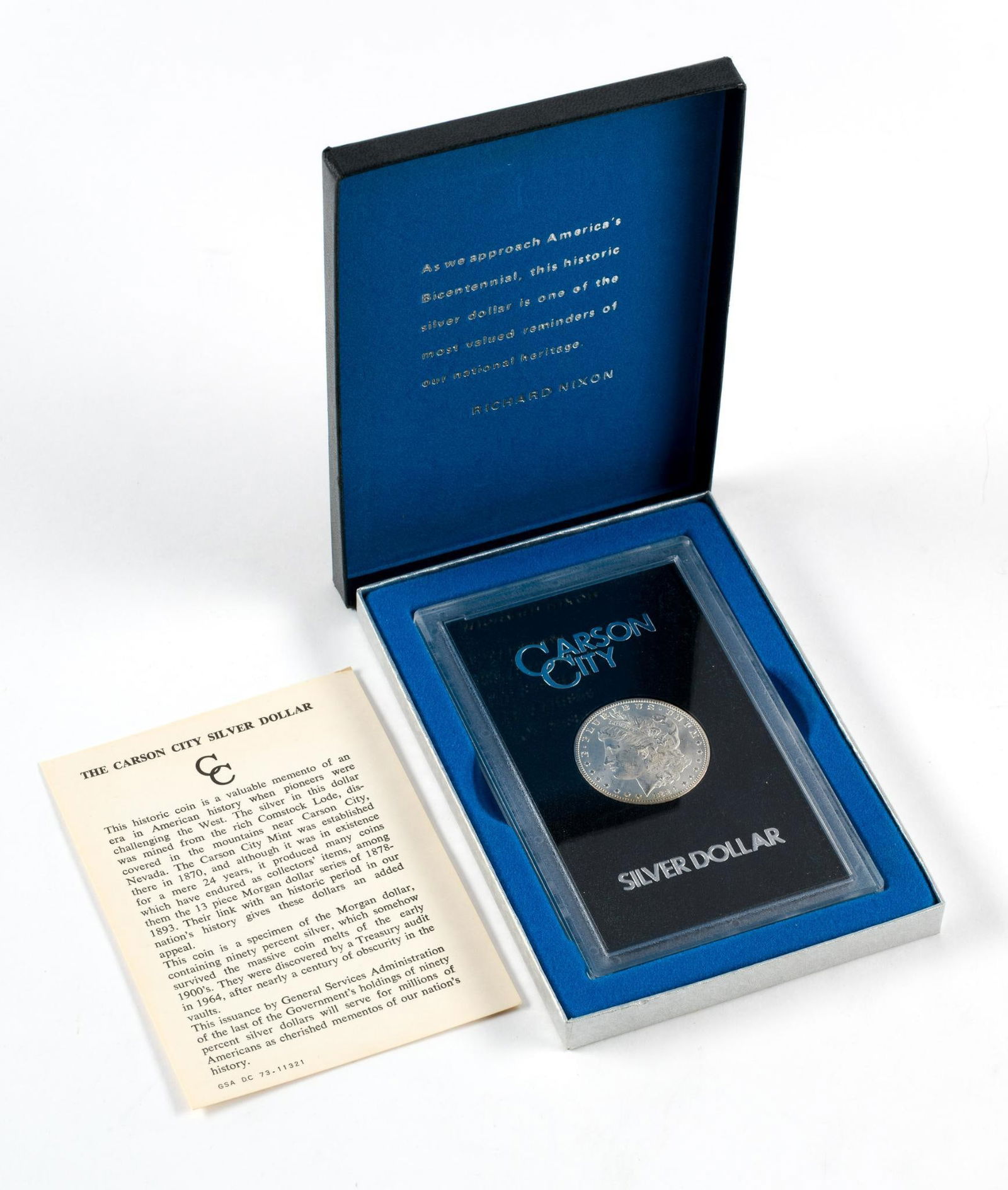 1884-CC Carson City Morgan Silver Dollar GSA: A GSA issuance Carson City 1884 silver dollar with original box and papers.