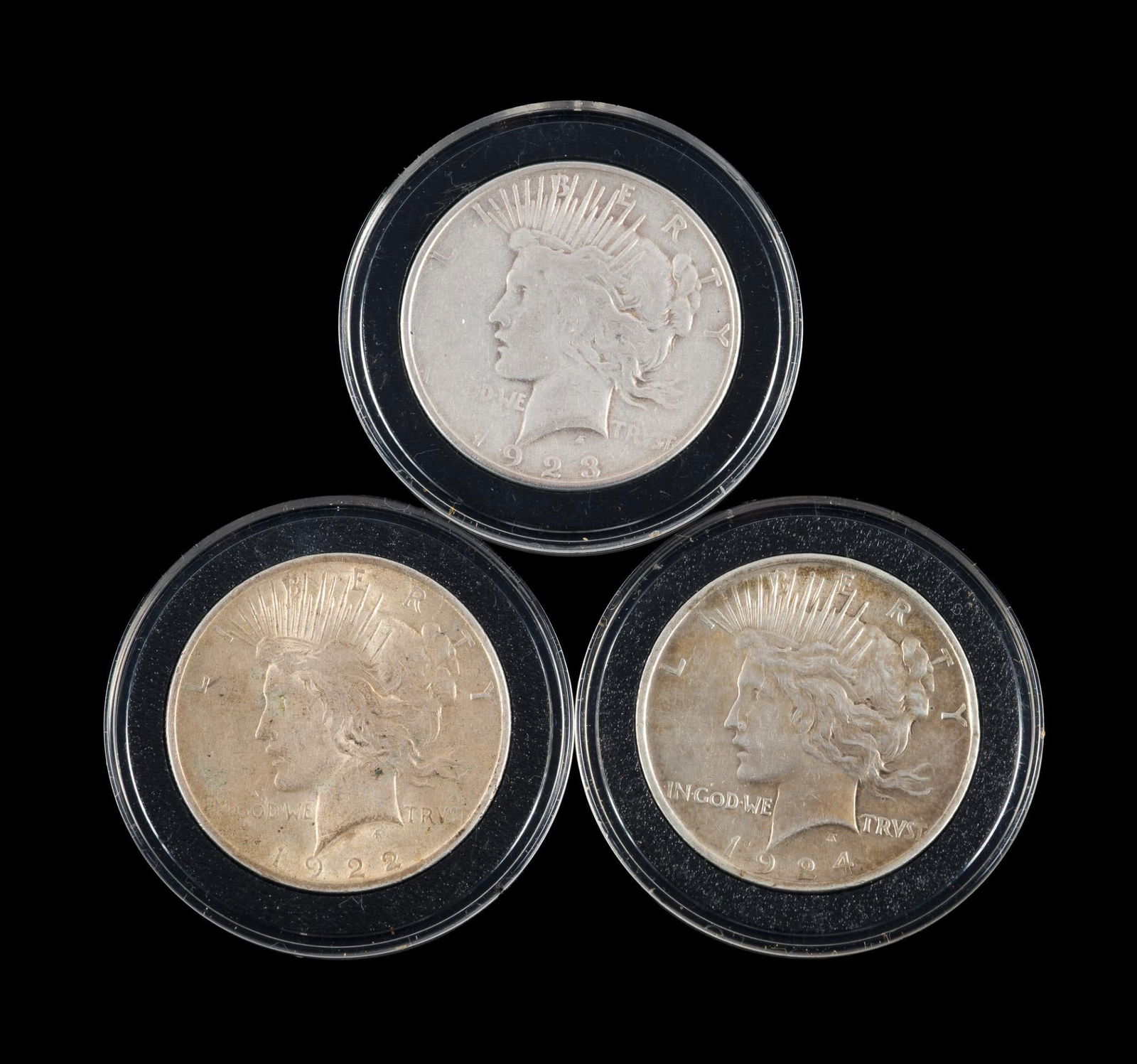 Three Silver Peace Dollars (1 of 2)
