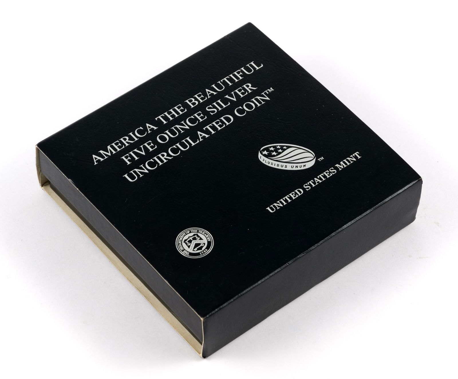 America The Beautiful Five Ounce Silver Coin: 2018 America The Beautiful, Apostle Islands National Lakeshore - Wisconsin. A five troy ounce pure silver United States Mint coin with boxes and papers.