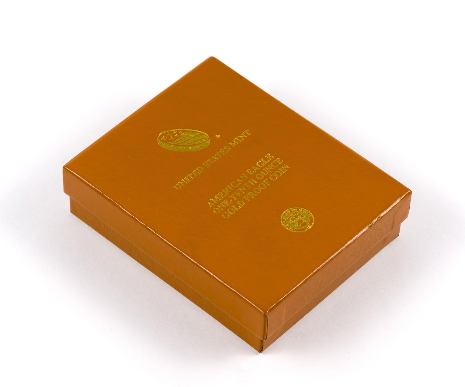 One Tenth Troy Ounce American Eagle Gold Proof Coin: 2014 American Eagle $5 coin. A 1/10 troy ounce pure gold United States Mint coin with boxes and papers.