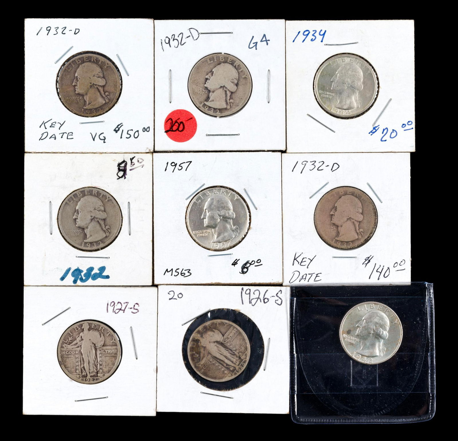 Nine Quarters Including 1932-D (1 of 2)