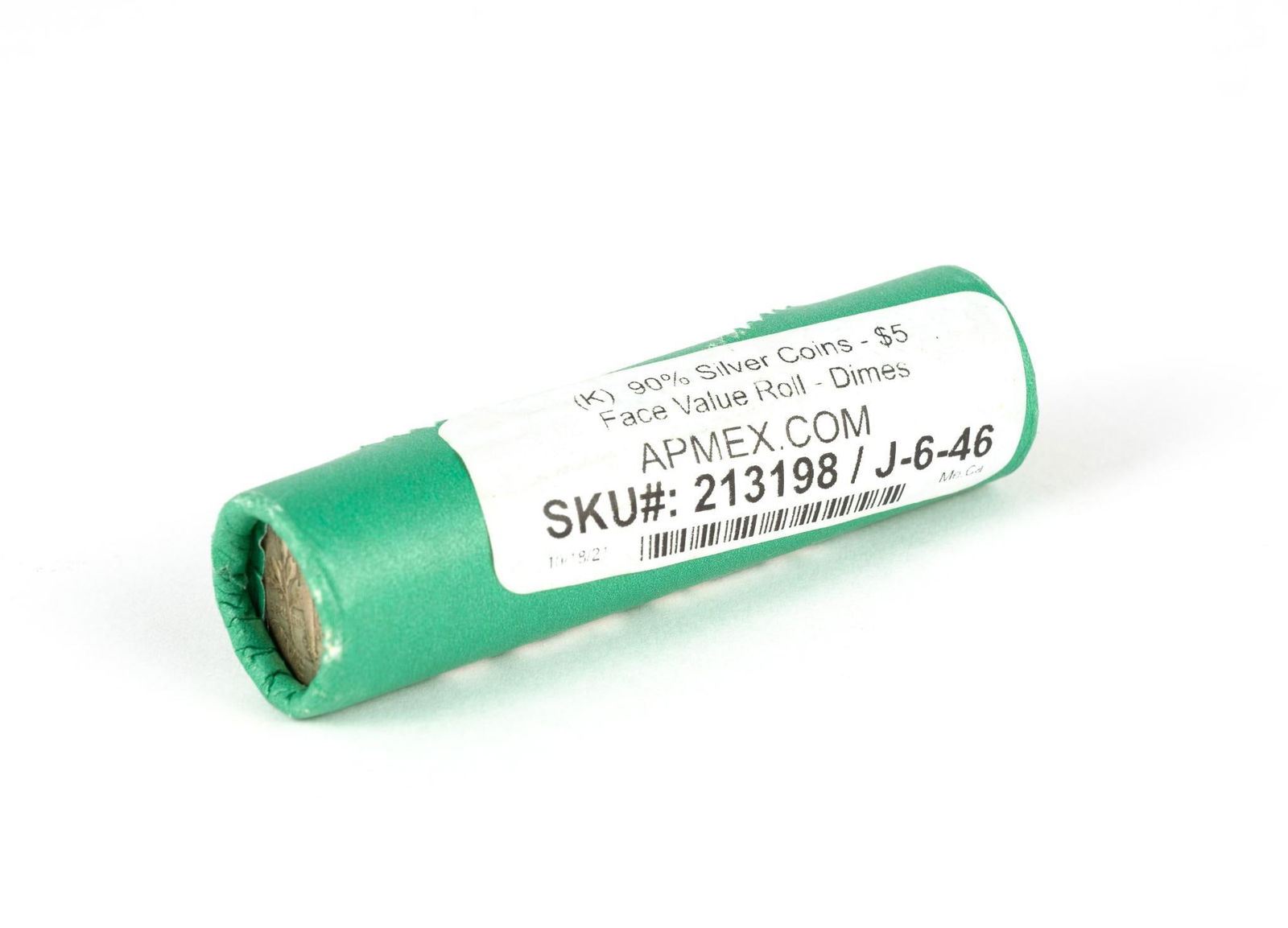 APMEX Roll Of Silver Dimes: Fifty silver dimes in an APMEX roll.