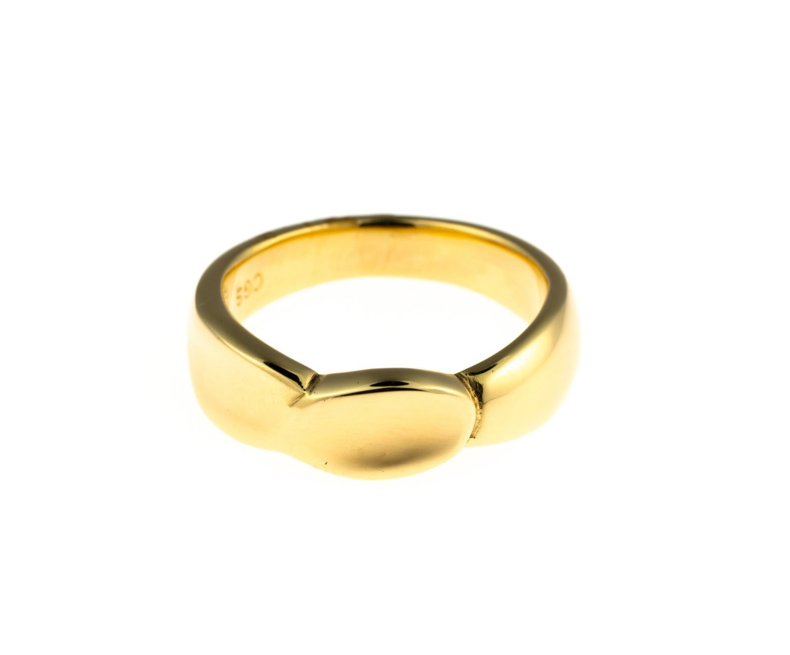 18K Gold Ring: A size 9.75 yellow gold ring. This is an unused, custom designed ring from the collection of a retiring GIA Graduate Gemologist and jewelry designer. The weight is 11.4 grams. It is marked 18k and