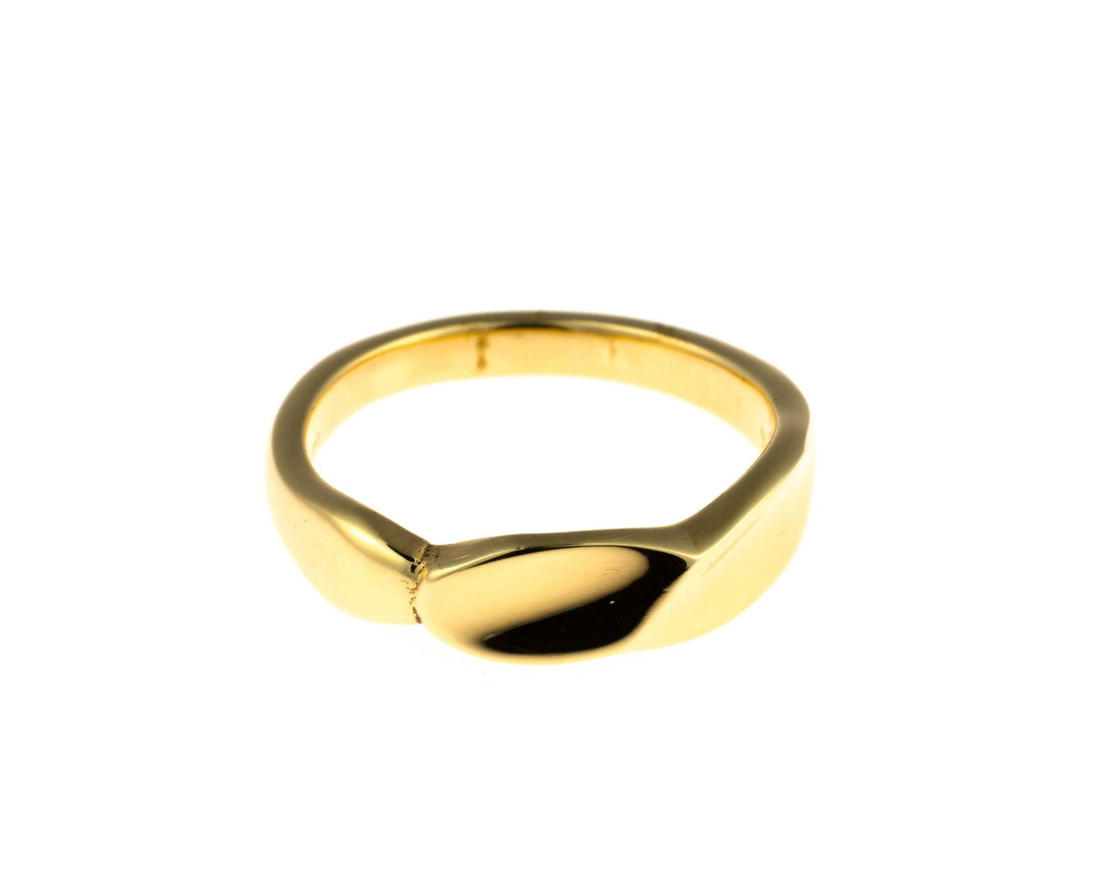 18K Gold Ring: A size 6.25 yellow gold ring. This is an unused, custom designed ring from the collection of a retiring GIA Graduate Gemologist and jewelry designer. The weight is 4.9 grams. It is marked 18k and