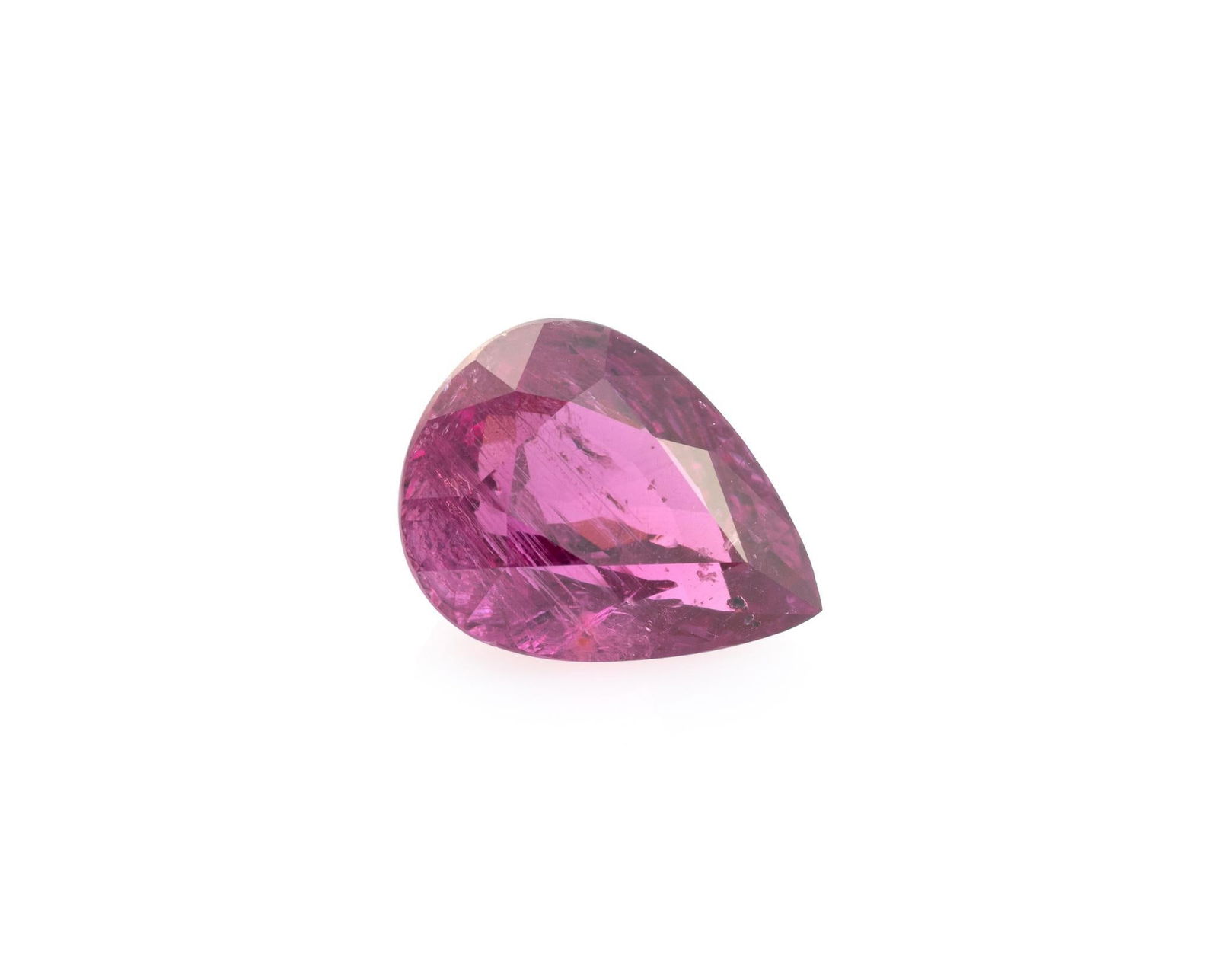 Natural Ruby Gemstone with Lab Report: 4.19 carat loose pear shaped purplish red, Mozambique, determined to have no indication of thermal treatment. The lab report is from GRS GemResearch Swisslab Switzerland, considered one of the most