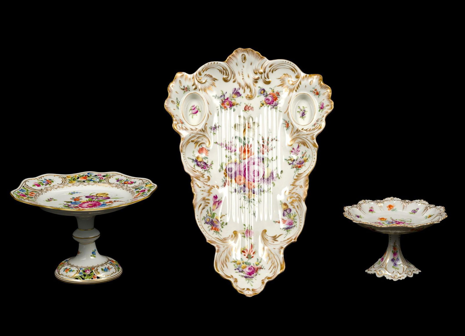 Antique Dresden Porcelain Platter and Pedestal Compotes (1 of 10)