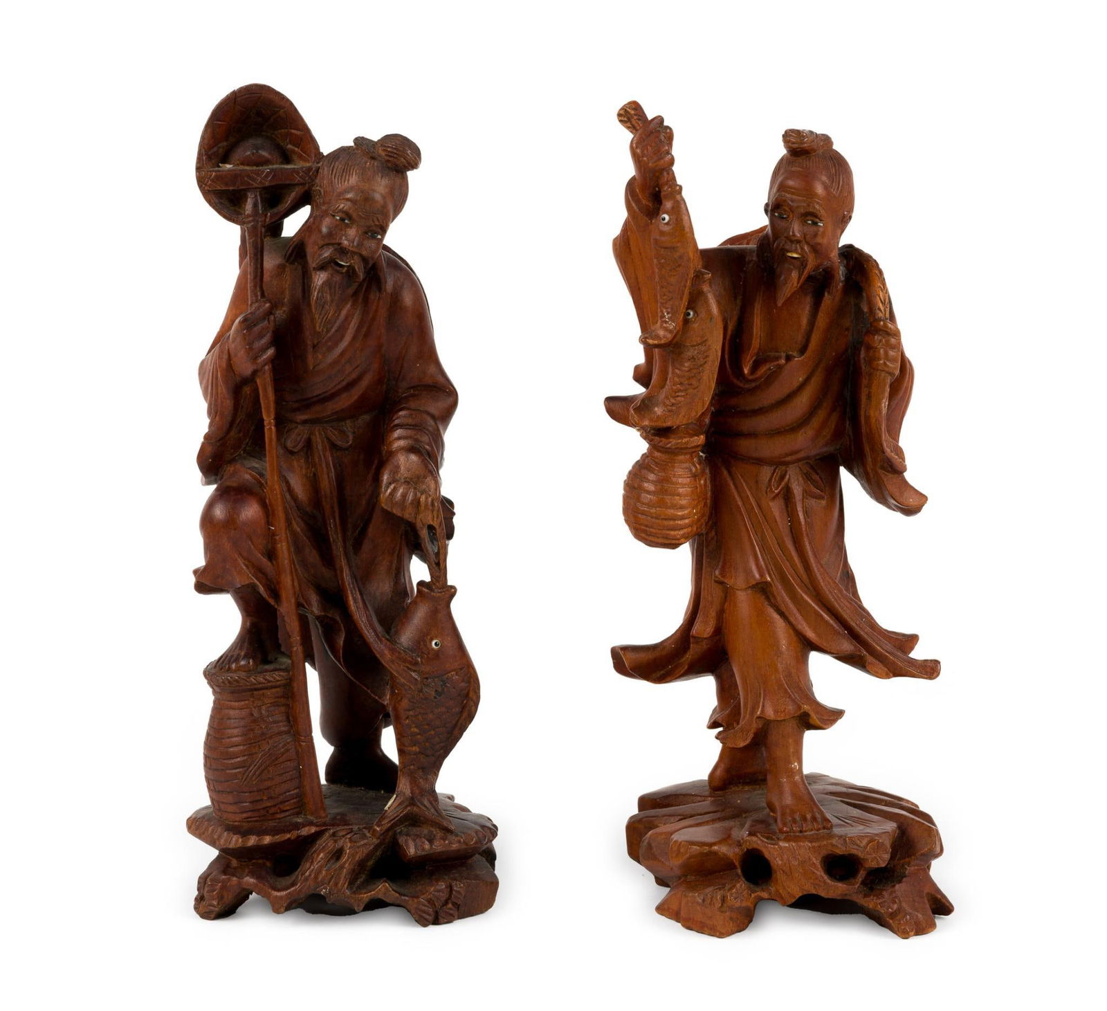 Two Antique Chinese Wood Carved Fisherman (1 of 6)