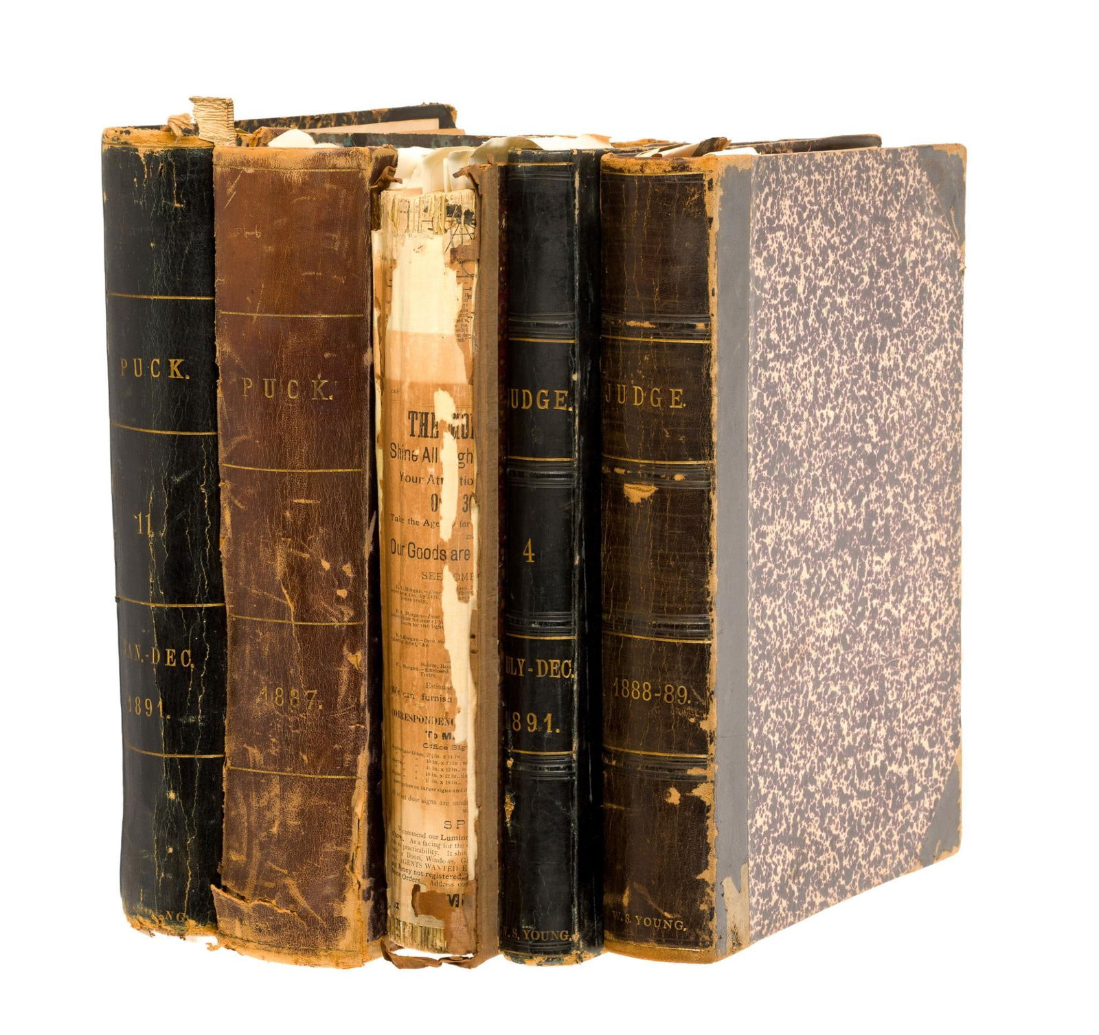 Five Bound Books of Puck and Judge Magazines with Political Cartoon Lithographs (1 of 12)