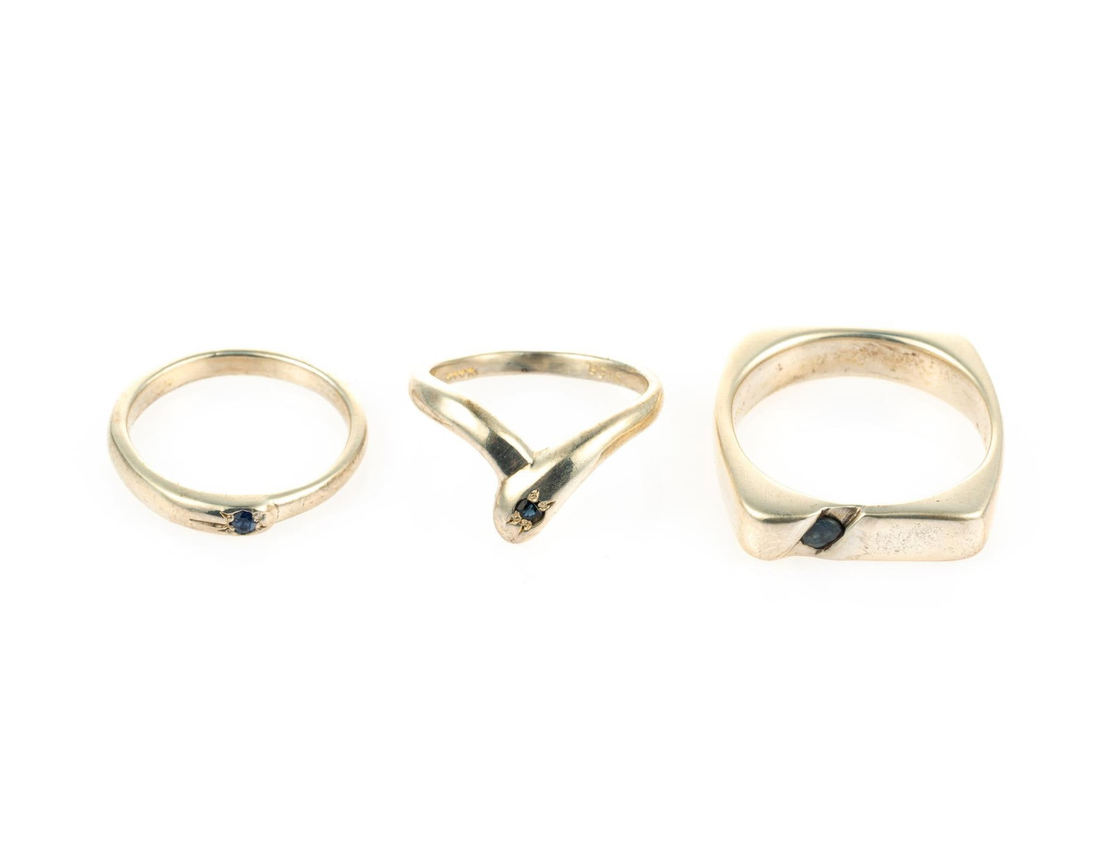 3 Sterling Silver & Sapphire Rings: All round cut, heated sapphires. Ring sizes 6 to 9.75. Total 0.43 ozt. Gemstones include Amethyst & 2 Rhodolite. Amethyst is purple, round brilliant cut, natural, VS clarity. Rhodolite are raspberry,