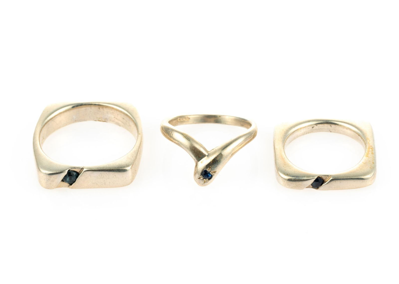 3 Sterling Silver & Sapphire Rings: All round cut, heated sapphires. Ring sizes 5.5 to 9.75. Total 0.58 ozt. Gemstones include Amethyst & 2 Rhodolite. Amethyst is purple, round brilliant cut, natural, VS clarity. Rhodolite are raspberry