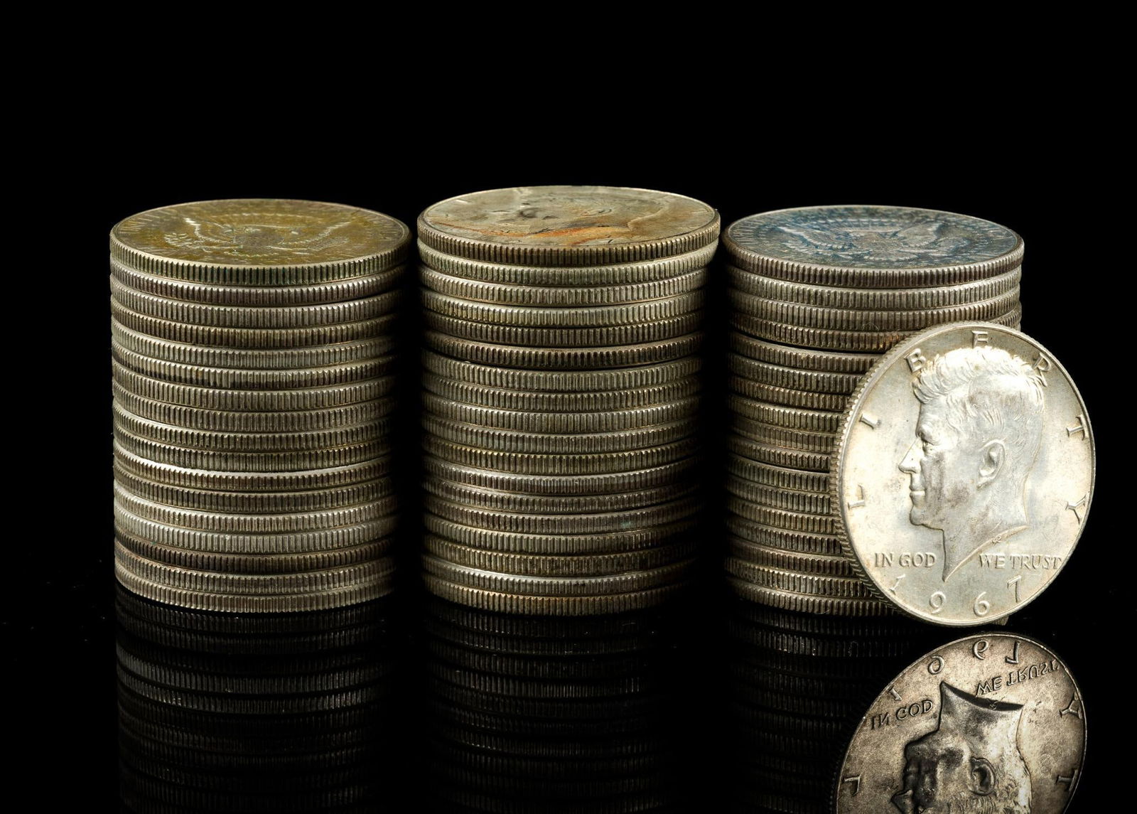 Fifty Three 40% Silver Kennedy Half Dollars: Dates are from 1965 through 1969.