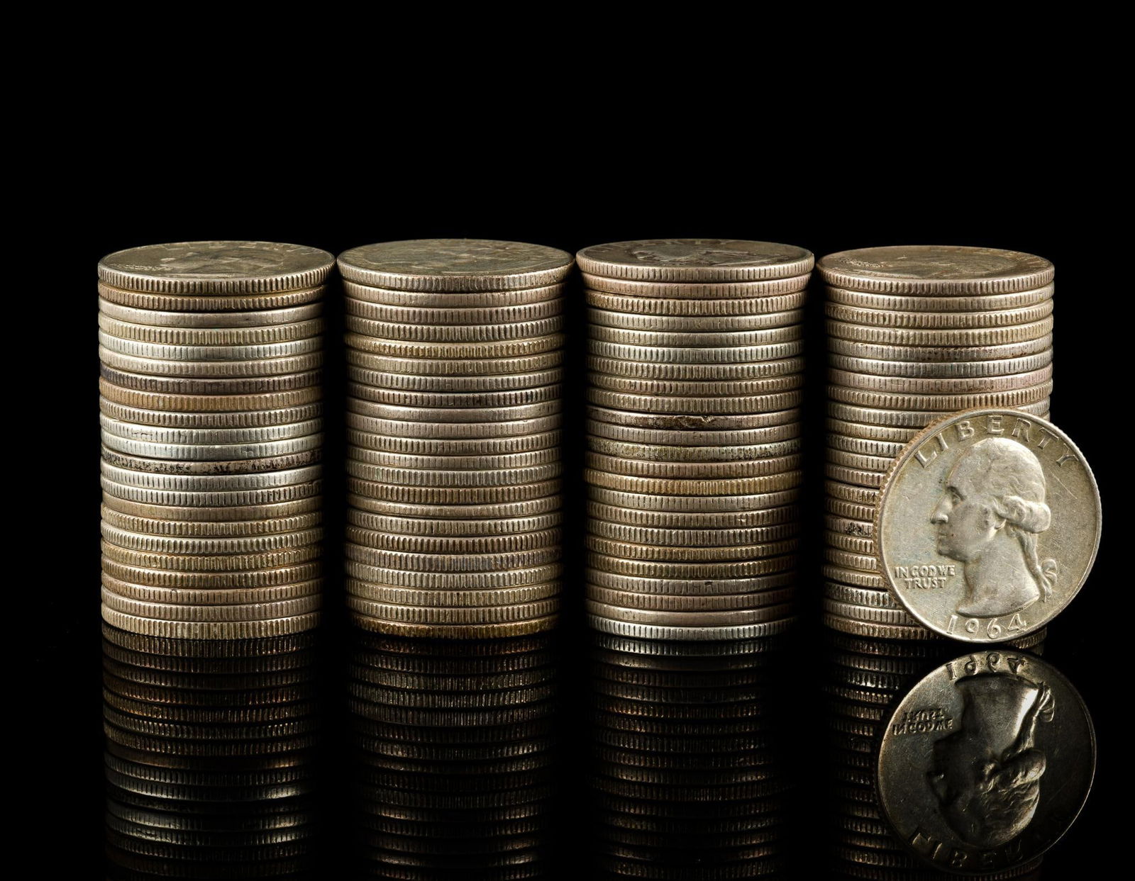 Ninety Silver Washington Quarters: 90 quarters with various dates 1964 and earlier.