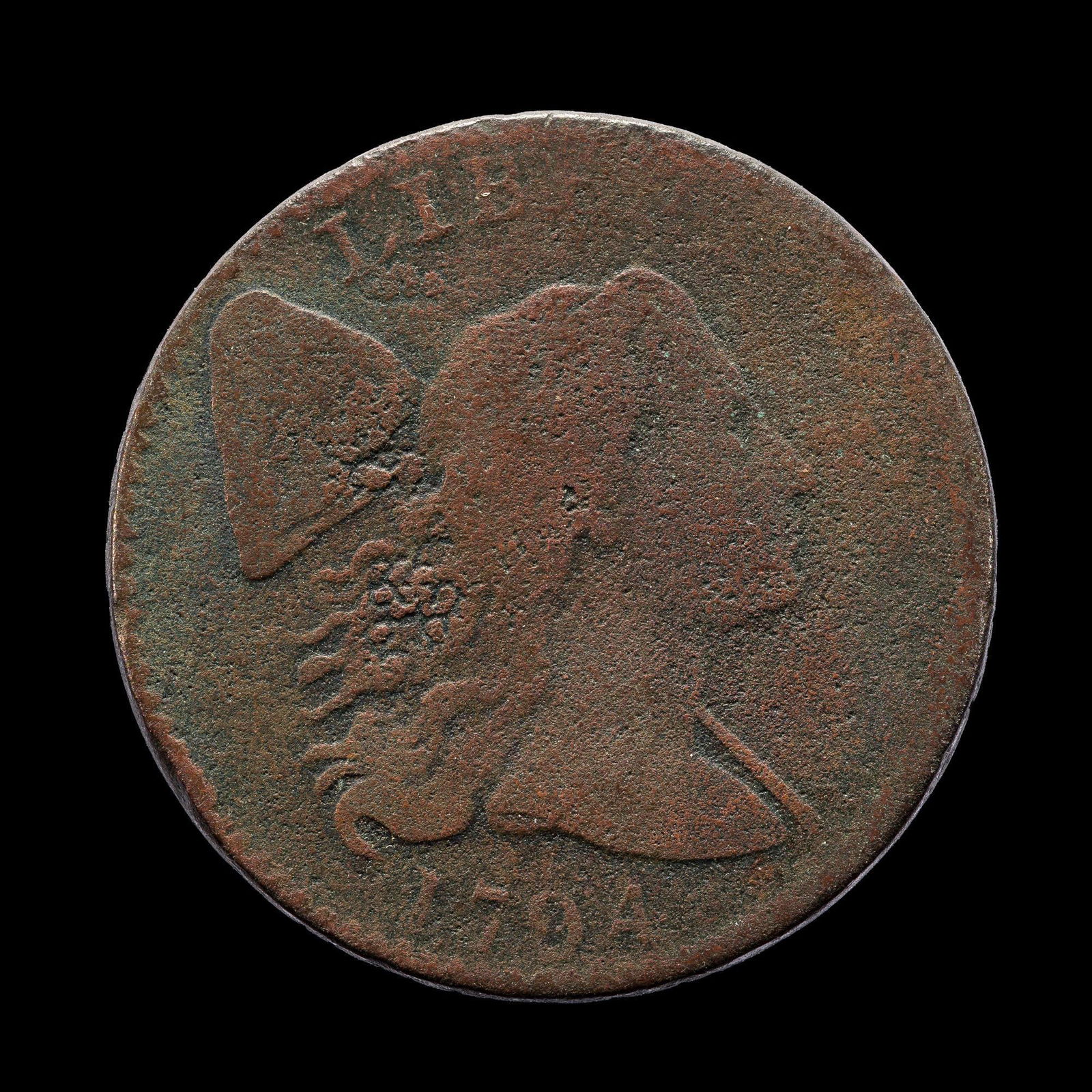 1794 Liberty Cap Large Cent: 1794 Flowing Hair Liberty Cap, head of 1795. The coin is AG with corrosion. From a high end, silver and copper United States type set with nearly every major coin type from 1794 through the mid 1900's