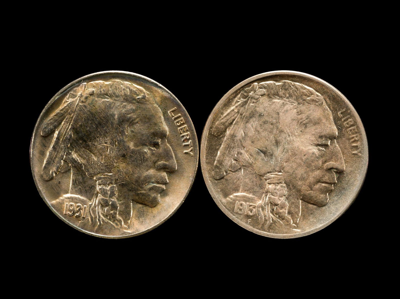 1913 And 1931-S Buffalo Nickels: Both AU to Uncirculated. From a high end, silver and copper United States type set with nearly every major coin type from 1794 through the mid 1900's.