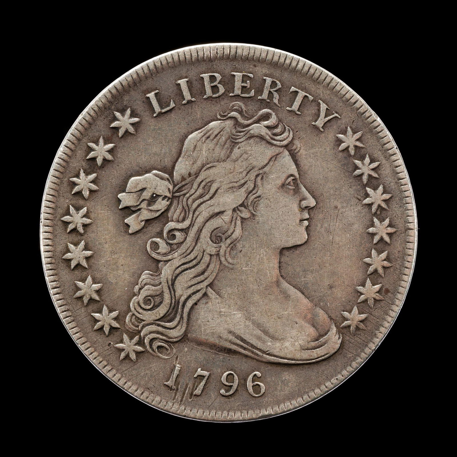 1796 Draped Bust Dollar: A Small Eagle, small date, large letters dollar in XF details grade with evidence of past cleaning. From a high end, silver and copper United States type set with nearly every major coin type from 179