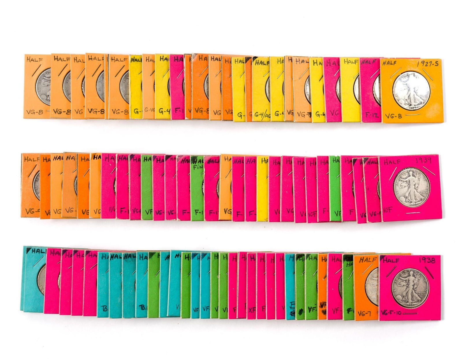 Eighty Six Walking Liberty And Franklin Silver Half Dollars: (14) are Franklin halves and the remainder are Walking Liberty.