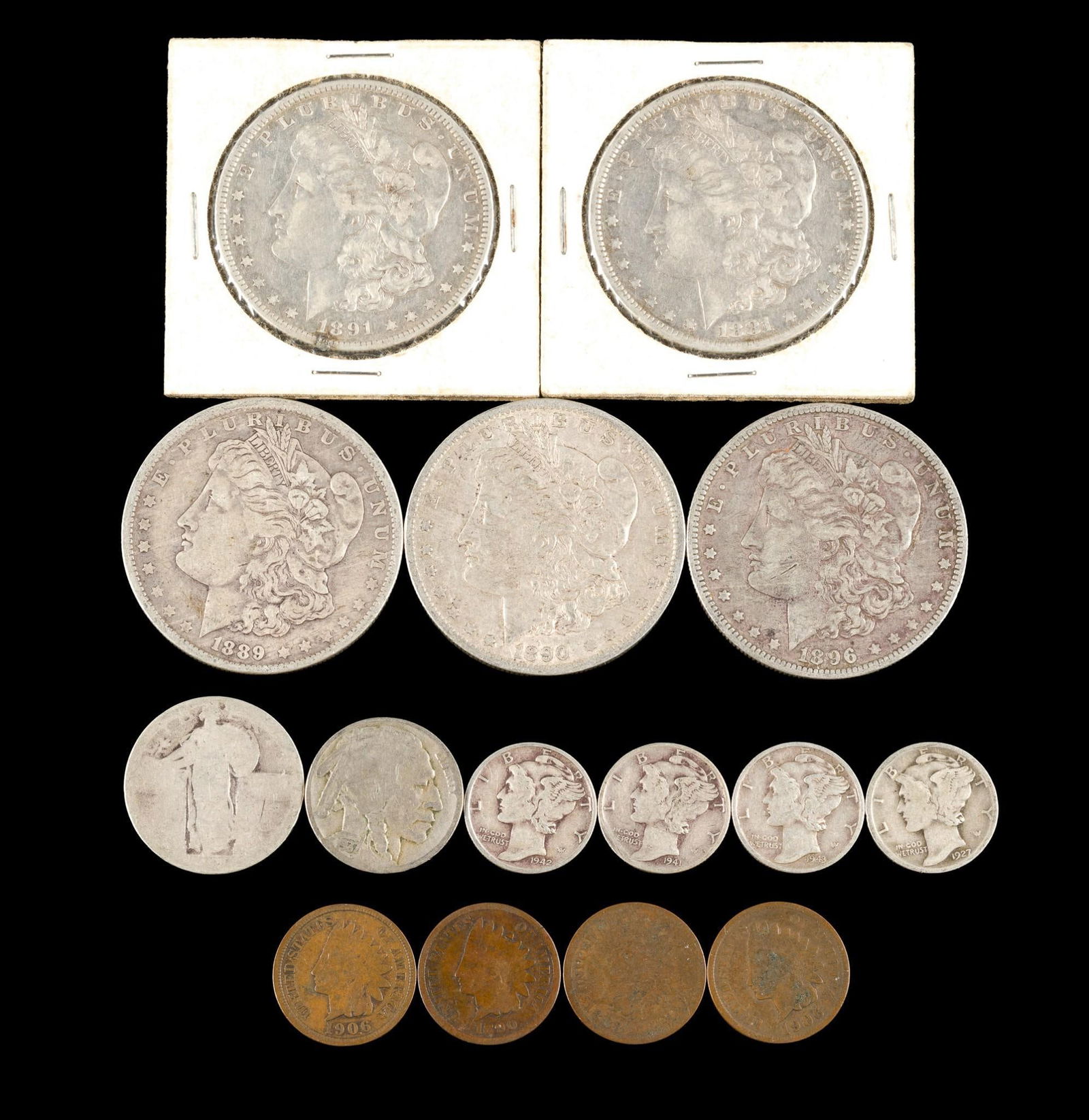 Five Morgan Silver Dollars and Other Coins (1 of 2)