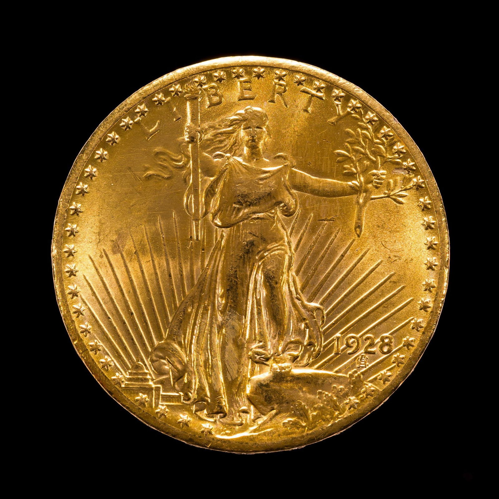 1928 Double Eagle St. Gaudens $20 Gold Con: The coin has no past cleaning evidence and very few marks, approximately MS-65.