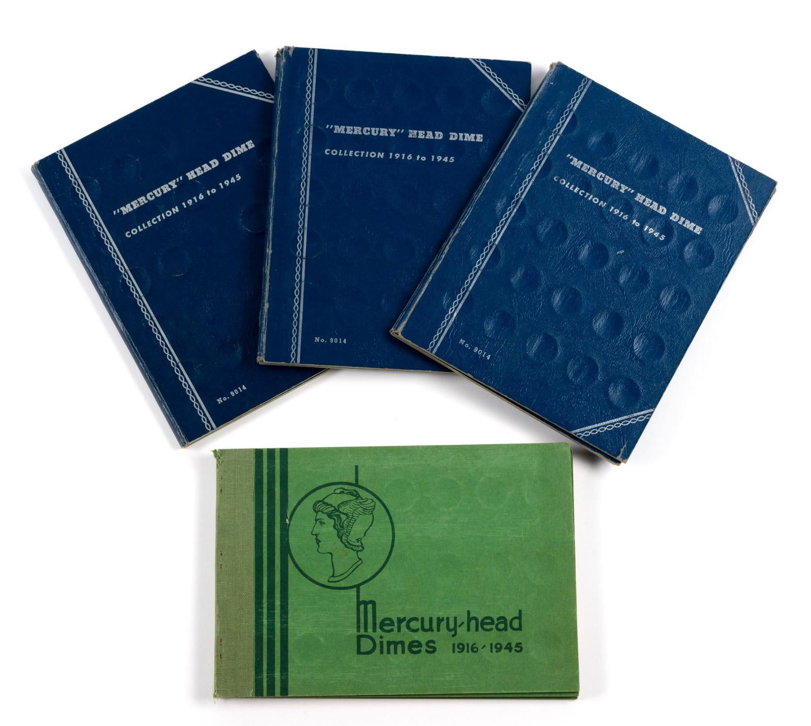 Four Books Silver Mercury Dimes: Mostly without keys but some nice dimes condition-wise. 186 Mercury dimes.