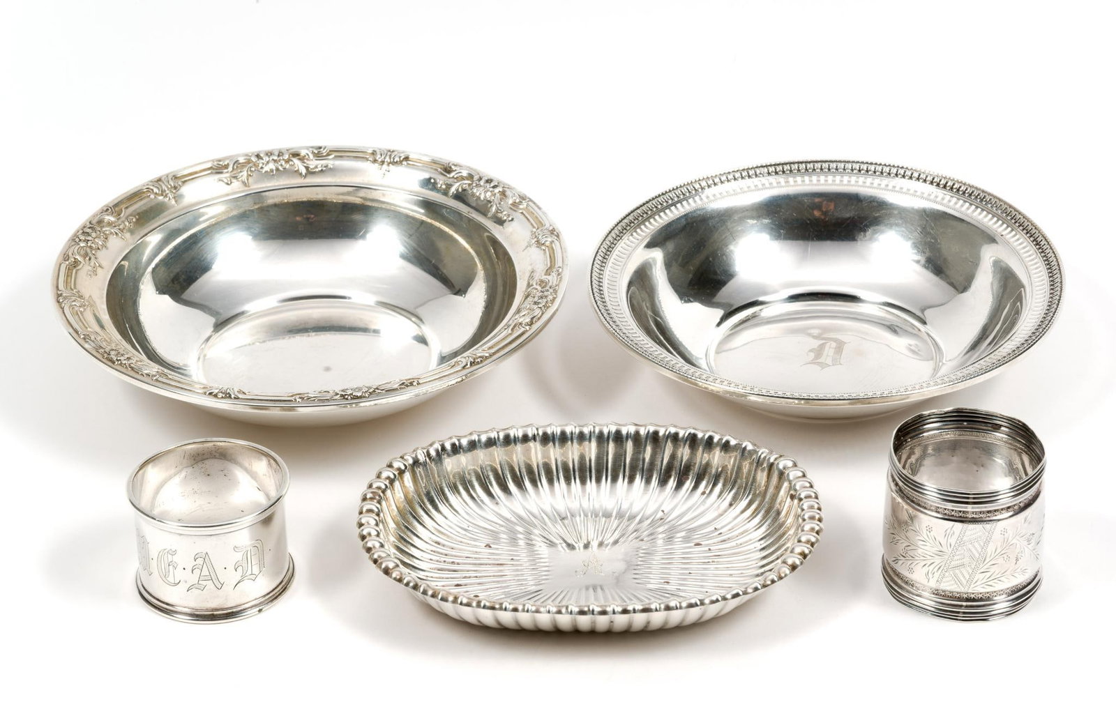 4 Pcs Sterling Silver incl. Gorham: All marked. 5-1/2" to 6-3/4" wide x 1" to 1-1/2" high. 9.24 ozt total.