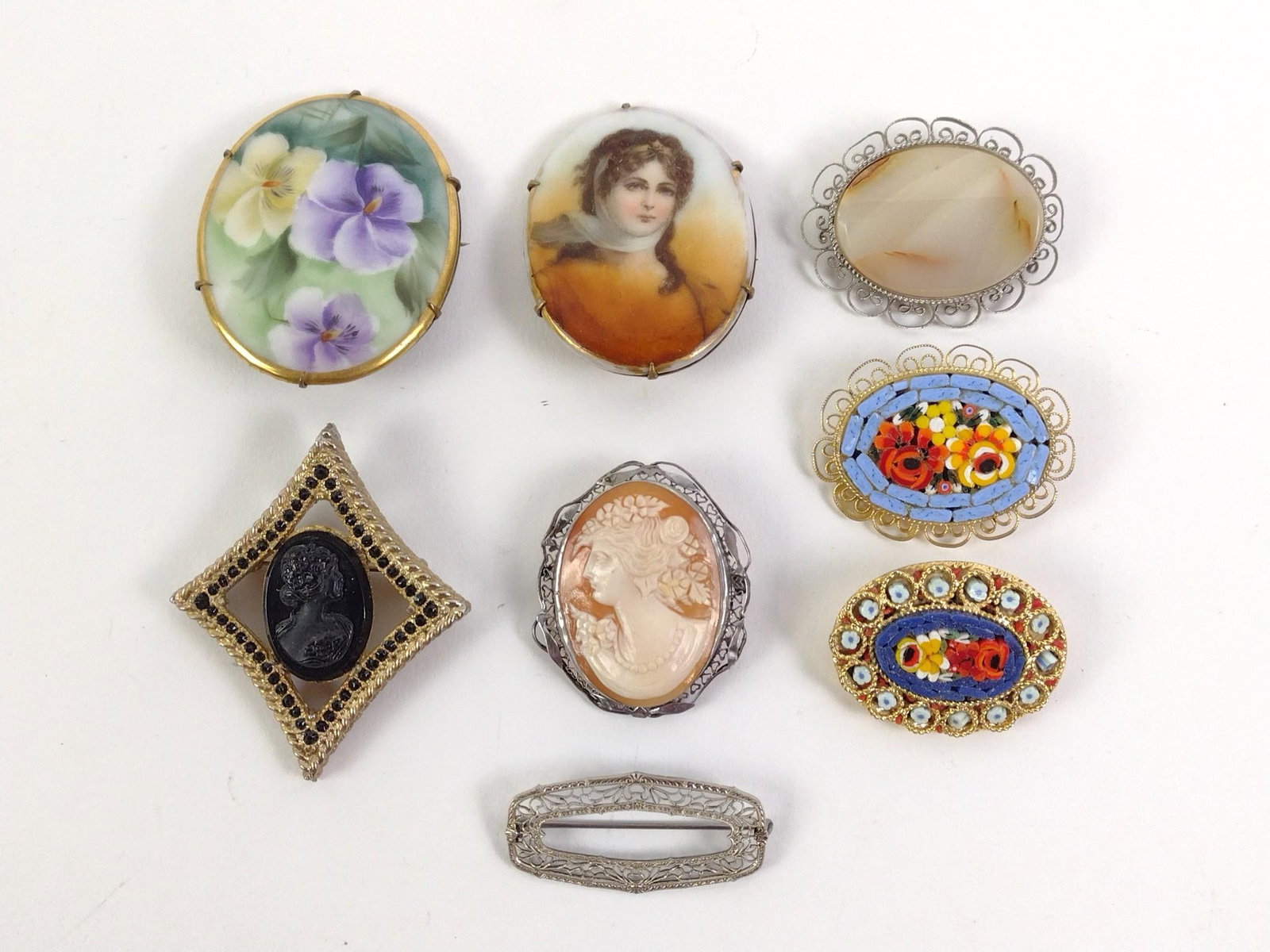 8 Vintage and Antique Pins Incl Cameos (1 of 4)