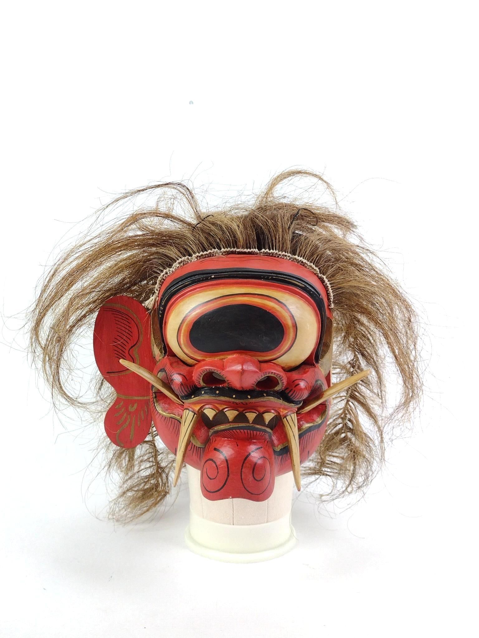Balinese Cyclops Demon Mask: 9" wide X 10" deep X 9" high. Missing ear.